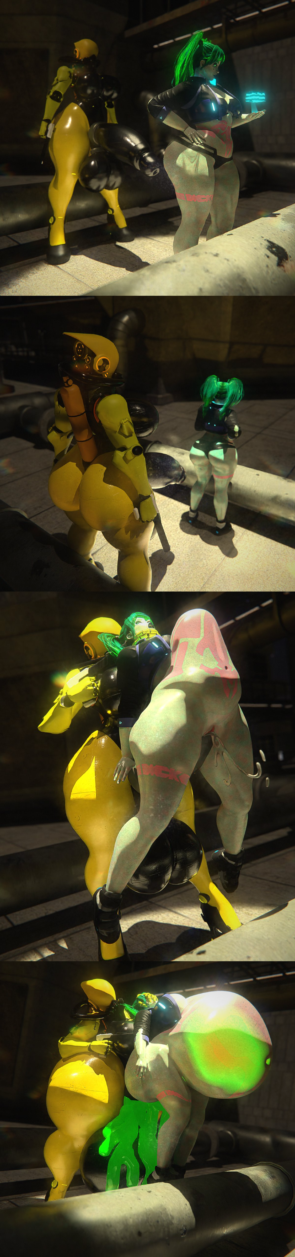 1futa, 1girls, 3d, balls, crossover, cyberpunk 2077, cyberpunk: edgerunners, female, futa on female, futanari, haydee, haydee (game), huge balls, huge cock, hyper penis, imminent sex, intersex, penis, qzk forte, rebecca (edgerunners), sex, size difference, tagme