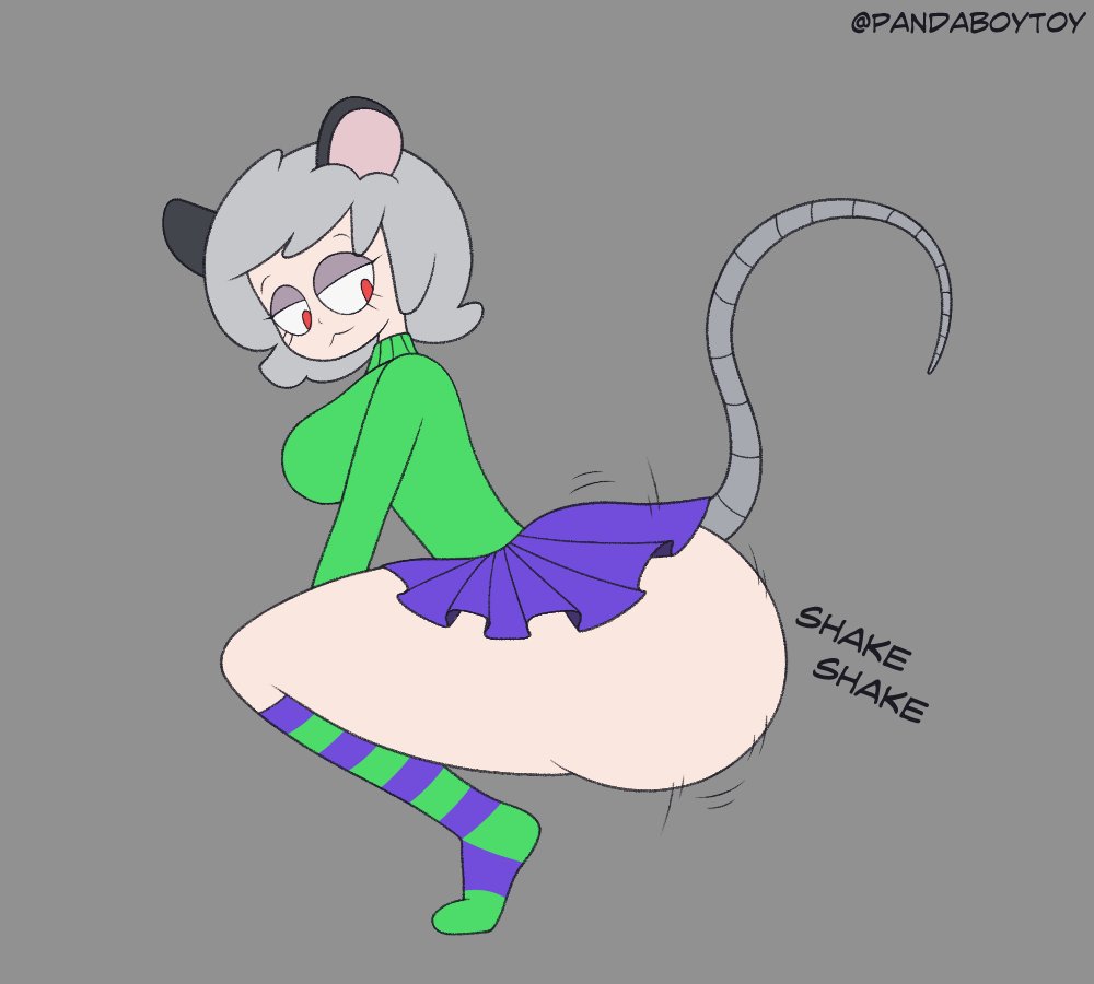ass_focus big_ass female full_body grey_background motion_lines oc pandaboytoy purple_skirt rat_girl rat_tail side_view skirt tagme tail twerking twitter_username