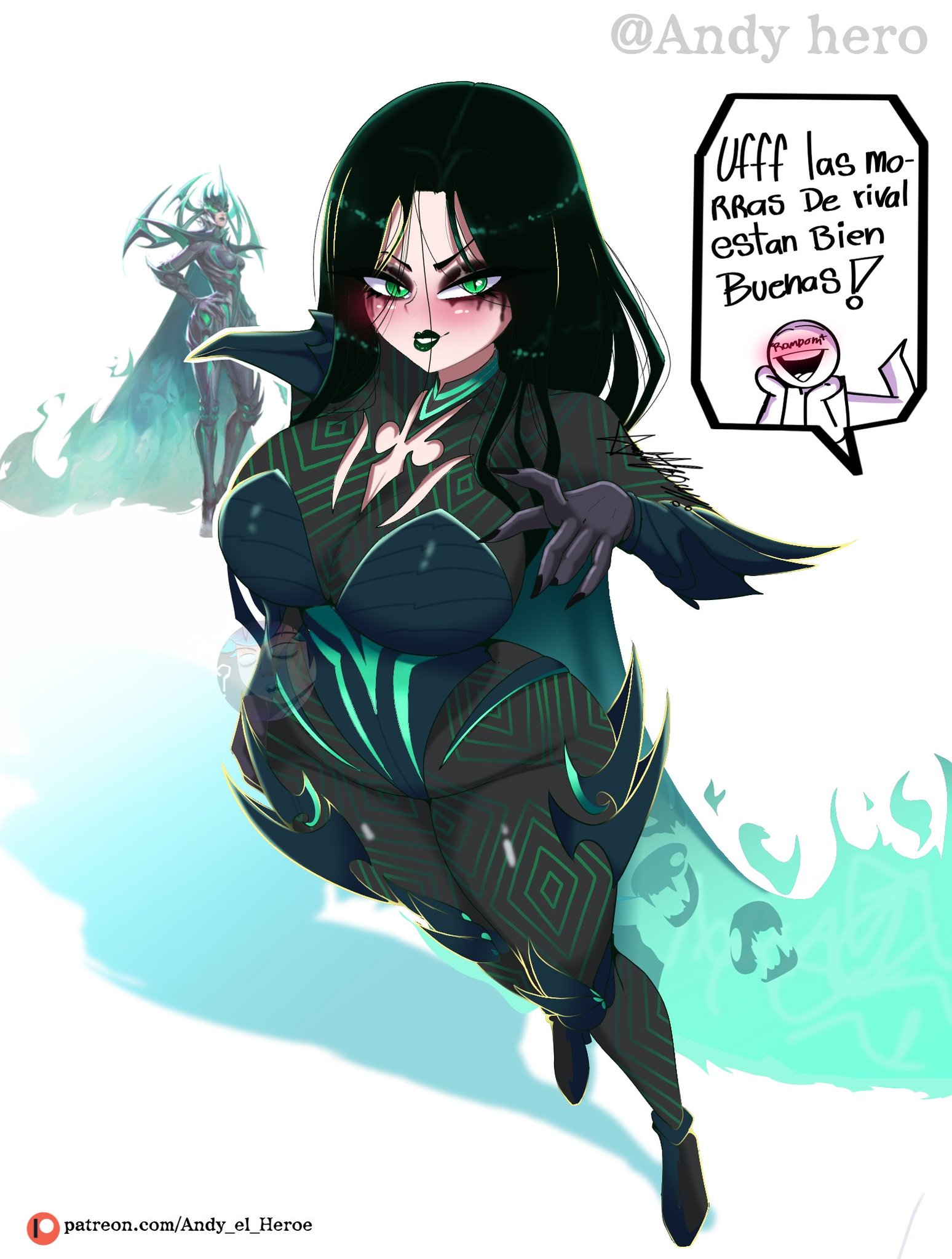 andy hero, big ass, big breasts, big butt, big thighs, big titties, black hair, breasts, clothing, curvaceous, curvaceous female, curvaceous figure, curvy, curvy figure, curvy hips, female, hela, hela (marvel rivals), long hair, marvel, marvel comics, marvel rivals