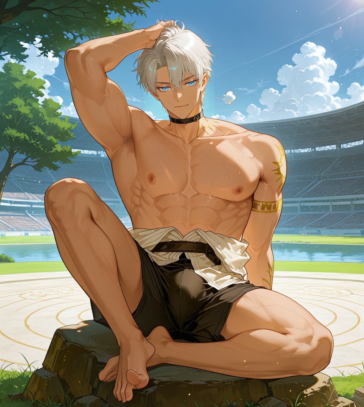 1boy abs ai_generated bara biceps big bulge gay honkai:_star_rail male muscles muscular naked pecs phainon yaoi