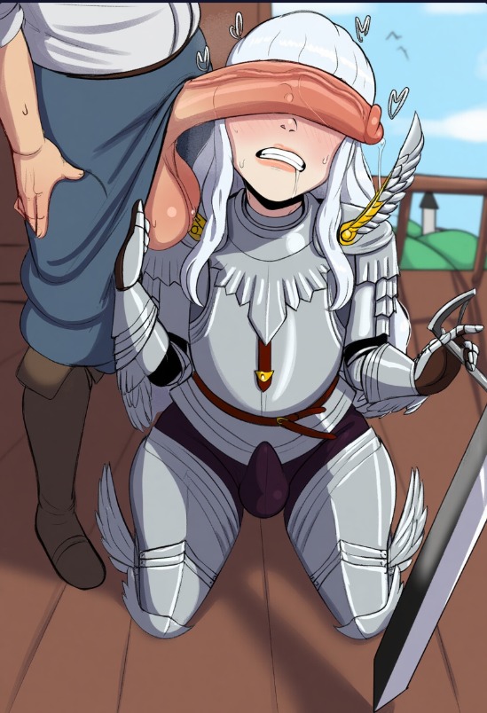2boys, ai generated, armor, berserk, blush, clenched teeth, drooling, femboy, griffith, guts (berserk), heart, huge cock, jailbreak567, male, male only, novelai, penis, penis covering eyes, saliva, saliva drip, twitching penis, veiny penis, white hair, white-haired male
