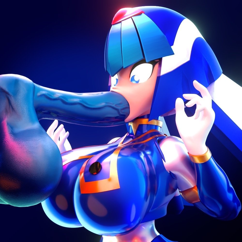 1boy, 1girls, 3d, disembodied penis, fairy leviathan, female, gigantic penis, huge breasts, irrumatio, kabalmystic (style), male, mega man, mega man zero, oral, palisal