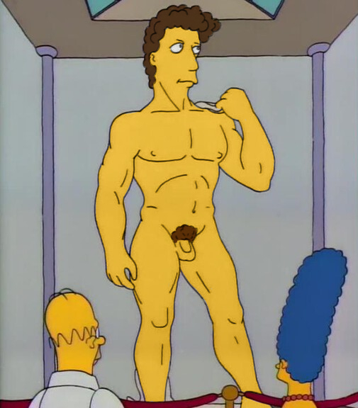 cock edited fine_art_parody flaccid homer_simpson male male_only marge_simpson museum nipples nude nude_male parody penis public_domain public_nudity simpsons standing statue statue_of_david the_simpsons yellow_body yellow_skin