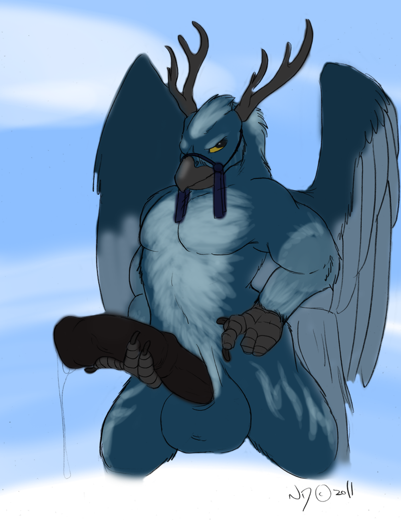 anthro antlers balls feathers furry hippogriff hippogryph horn horsecock necrodrone penis precum sandal