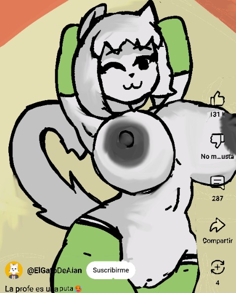 2d, alanecuatro, cat humanoid, drawing, el gato de alan, el gato de alan (alanecuatro), español, feline, female, furry, gata profesora (alanecuatro), gato (alanecuatro), green clothing, hands behind head, i dont know what to tag, idk what to tag it, nude, oc, orange background, pussy, robotop34, smile, spanish text, teacher, vagina out, video camera, white fur, xd, youtuber, youtuber character