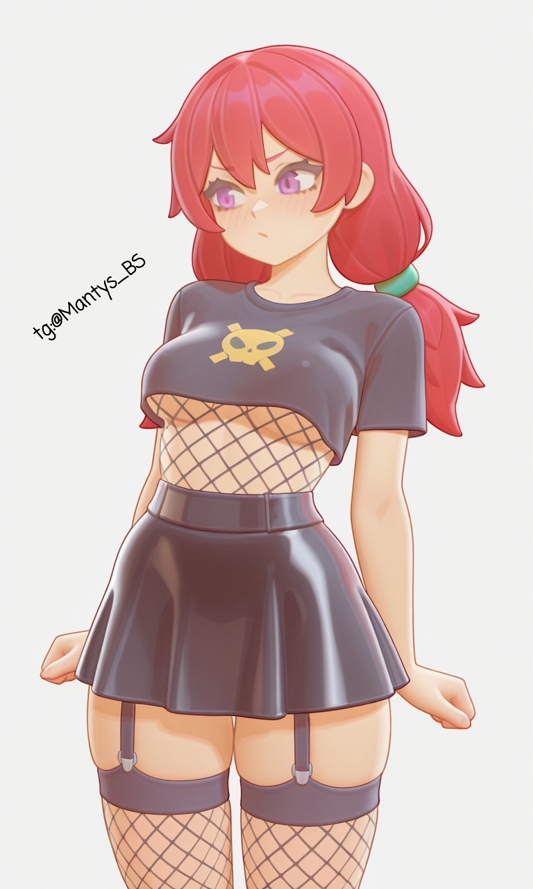 ai, ai art, ai generated, brawl stars, female, jessie (brawl stars), latex, skirt, tagme