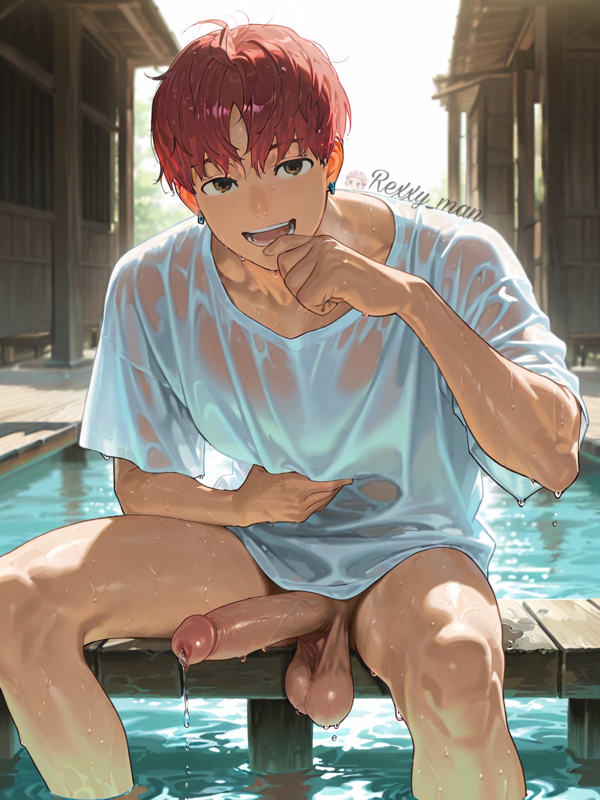 1male, ai generated, dandadan, gay, jin enjoji, male, rexxy man, wet, wet shirt