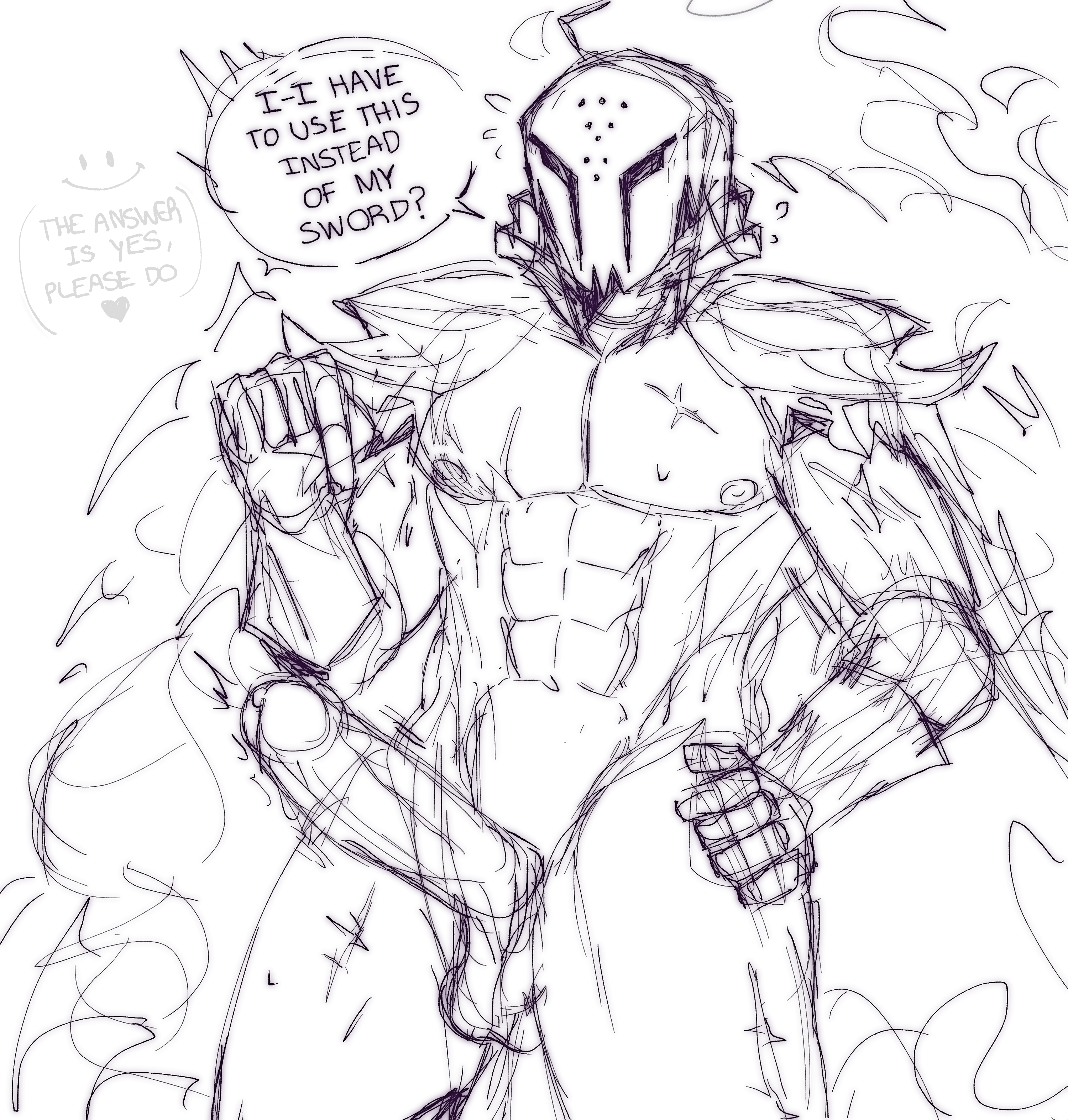 abs, balls, bara, big penis, cape, cookie run, cookie run kingdom, erection, gay, gloves, knight, male, male focus, male only, masked, masked male, muscles, muscular, muscular male, nipples, penis, precum, scar, silent salt cookie, sketch, solo, solo focus, solo male, sweat, text bubble, thick thighs, white background, yaoi, zhukik