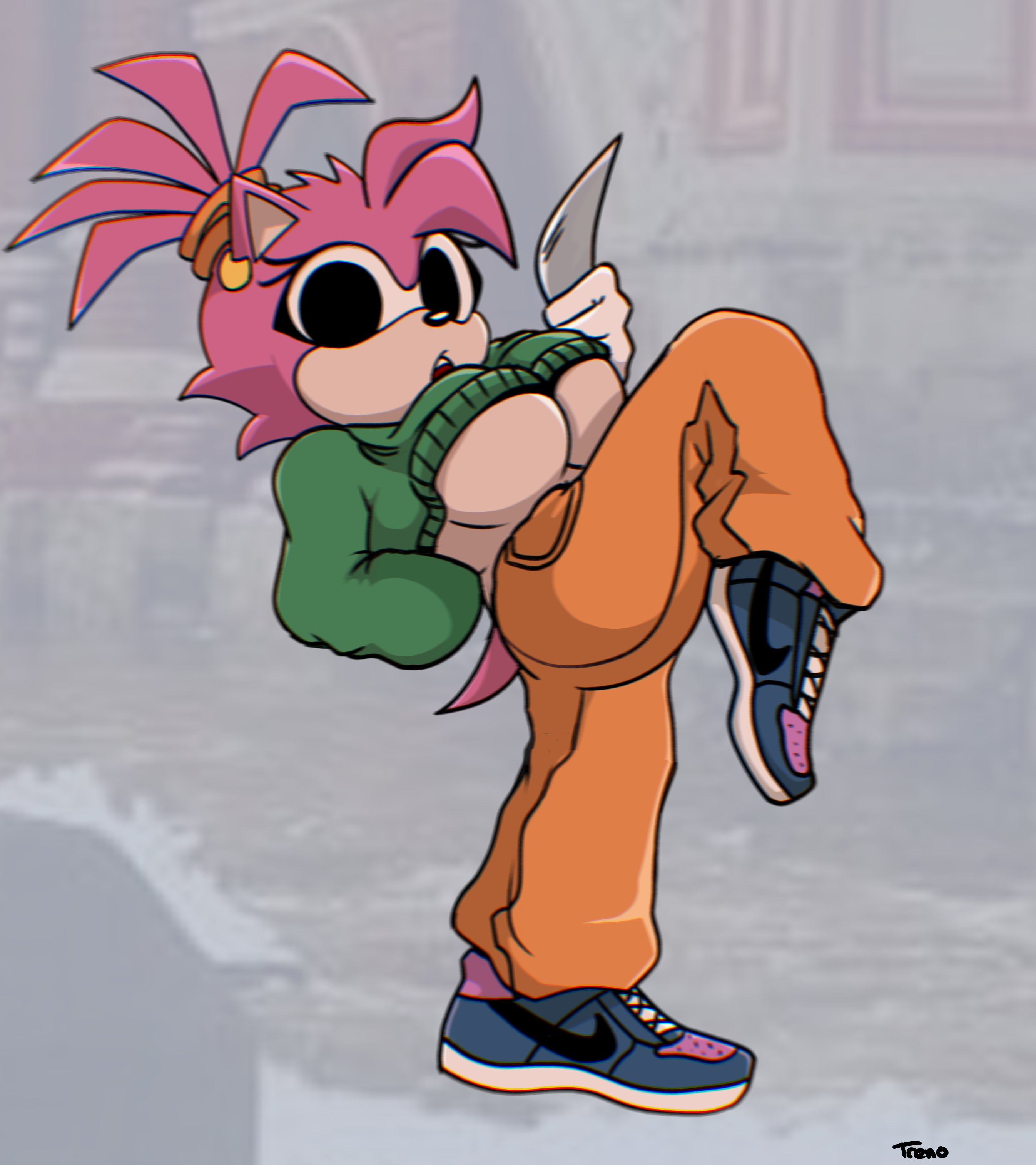 1treno1, amy rose, big breasts, breasts, female, liz (treno), posing, skimpy, skimpy clothes, solo, sonic (series), underboob