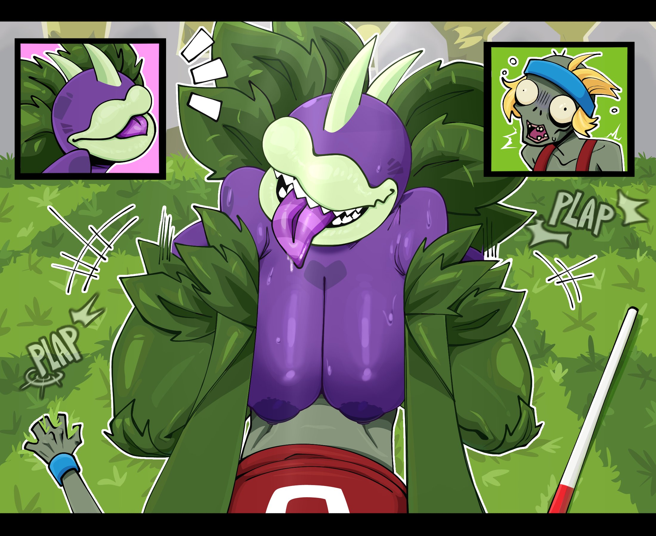 1girls, anthro, anthrofied, ass, blood, blood on face, blood stain, breasts, chomper (pvz), female, flora fauna, gallo wazavi, larger female, monster, monster girl, plant, plant girl, plant humanoid, plantie, plants vs zombies, plants vs. zombies, popcap games, pussy, sharp teeth, vaginal penetration, zombie, zombie (pvz)