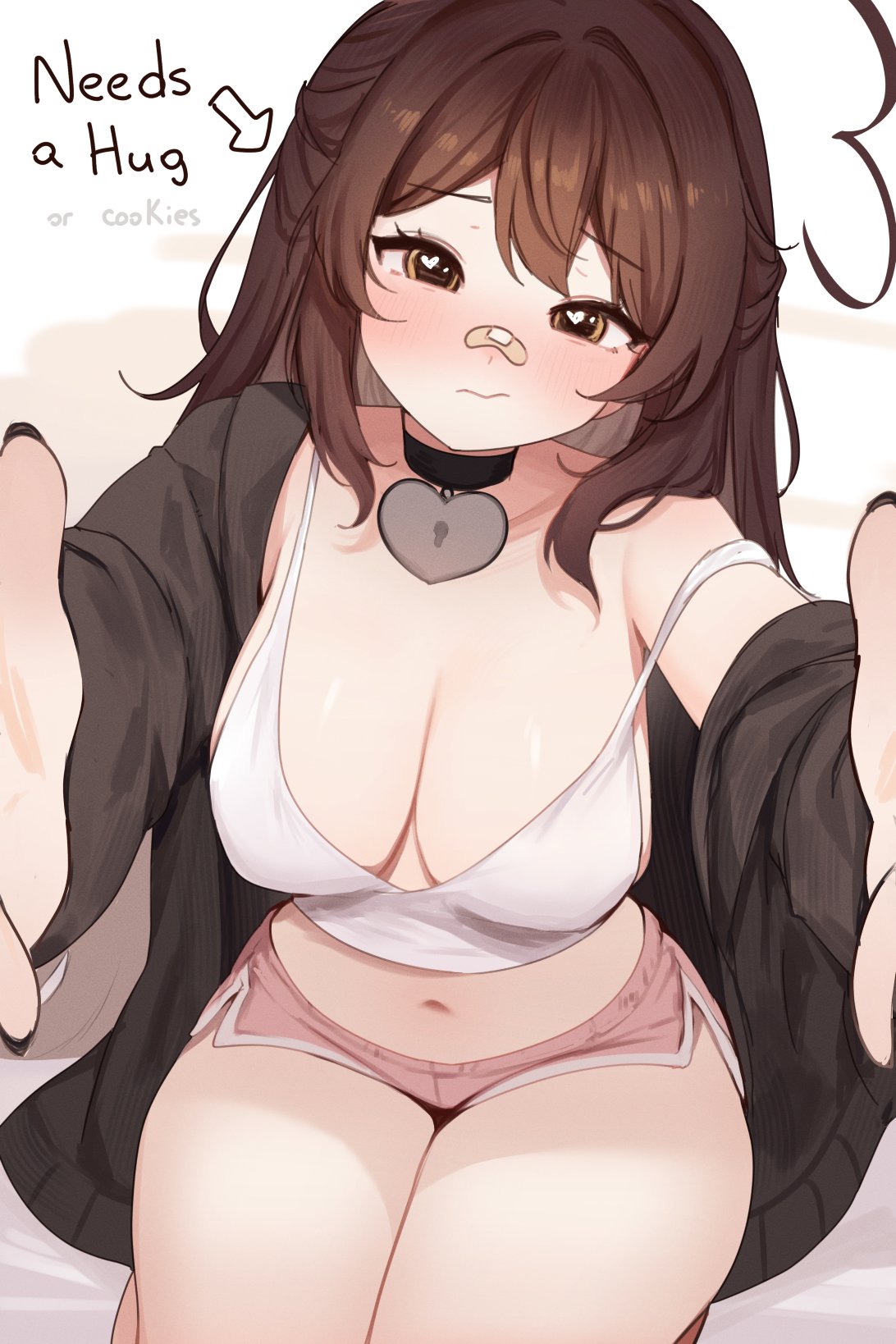 1girls, breasts, english text, female, female focus, female only, indie virtual youtuber, large breasts, light skin, light-skinned female, midriff, original, sky (skyaboveme), skyaboveme, solo, text, thick thighs, thighhighs, thighs, virtual youtuber, white background, wide hips