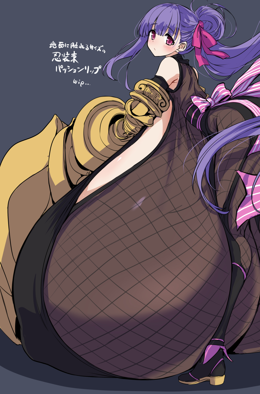 1girls, breasts, claw (weapon), fate (series), fate/grand order, female, hirowa nagi, hyper, hyper breasts, passion lip, passionlip (fate), pink eyes, simple background, solo, standing, very long hair
