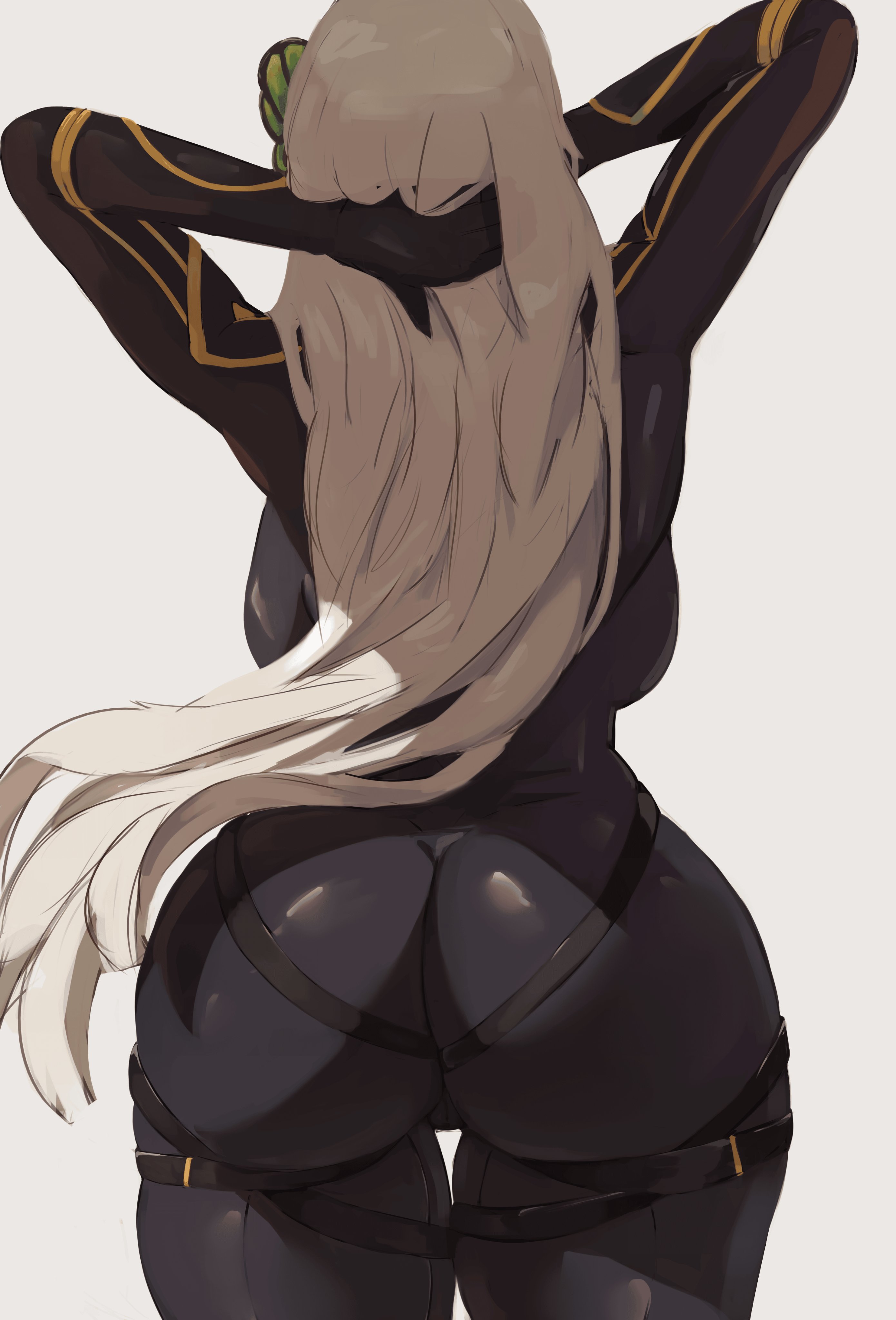 1girls, ass, ass focus, big ass, big breasts, bodysuit, breasts, cameltoe, clothed, echidna (re:zero), female, focus, huge ass, large ass, light skin, long hair, miraihikari, pussy, re:zero kara hajimeru isekai seikatsu, thick thighs, thighs, tight clothing, white background, white hair