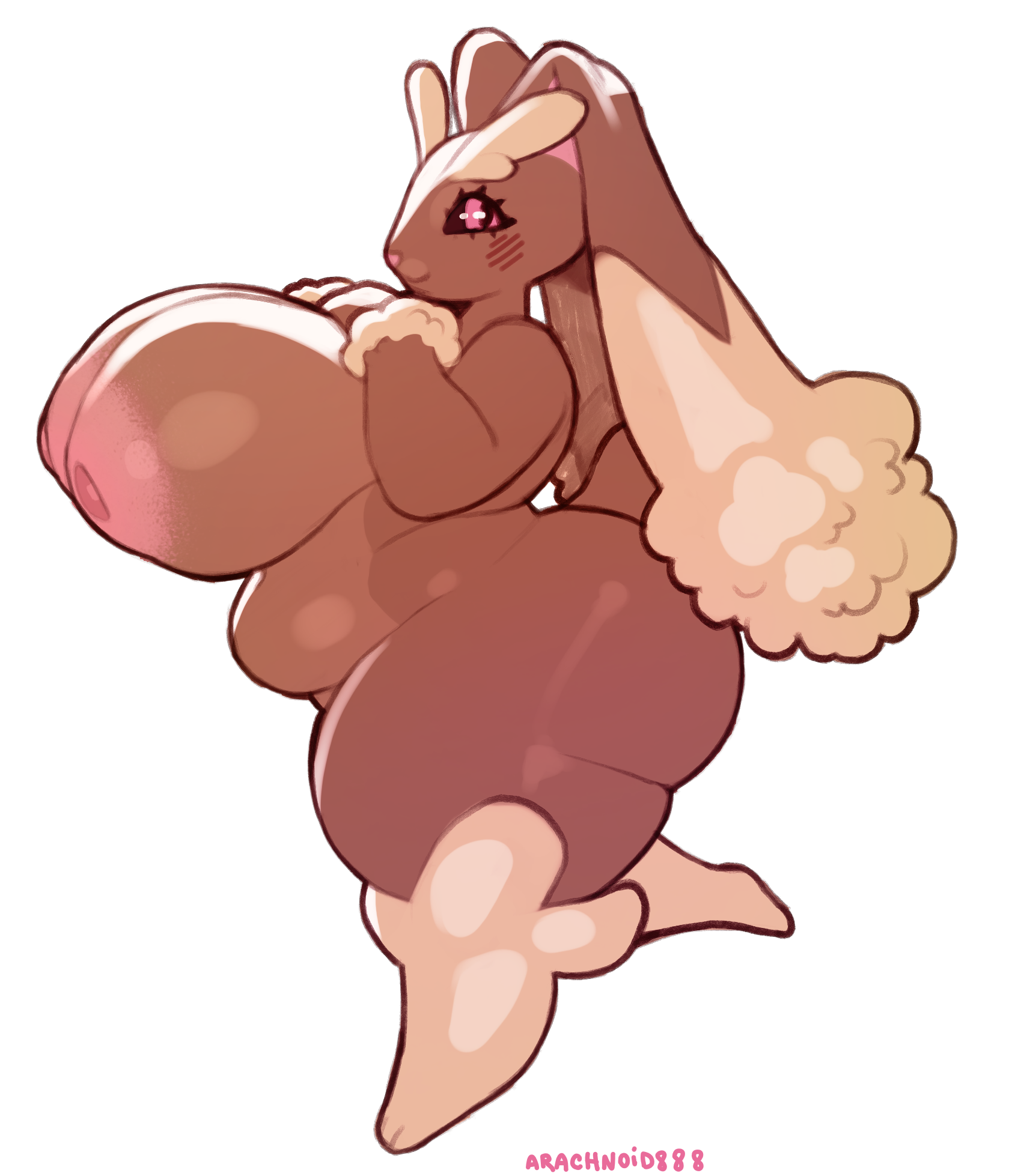 anthro, arachnoid888, areola, ass, belly, big ass, big breasts, big butt, blush, breasts, colored, digital drawing (artwork), digital media (artwork), female, fur, hi res, huge breasts, inverted nipples, lagomorph, leporid, looking at viewer, lopun, lopunny, mammal, nintendo, nipples, nude, overweight, overweight anthro, overweight female, pokemon, pokemon (species), pokemorph, rabbit, simple background, slightly chubby, slightly chubby anthro, slightly chubby female, smile, solo, tail, thick thighs, wide hips