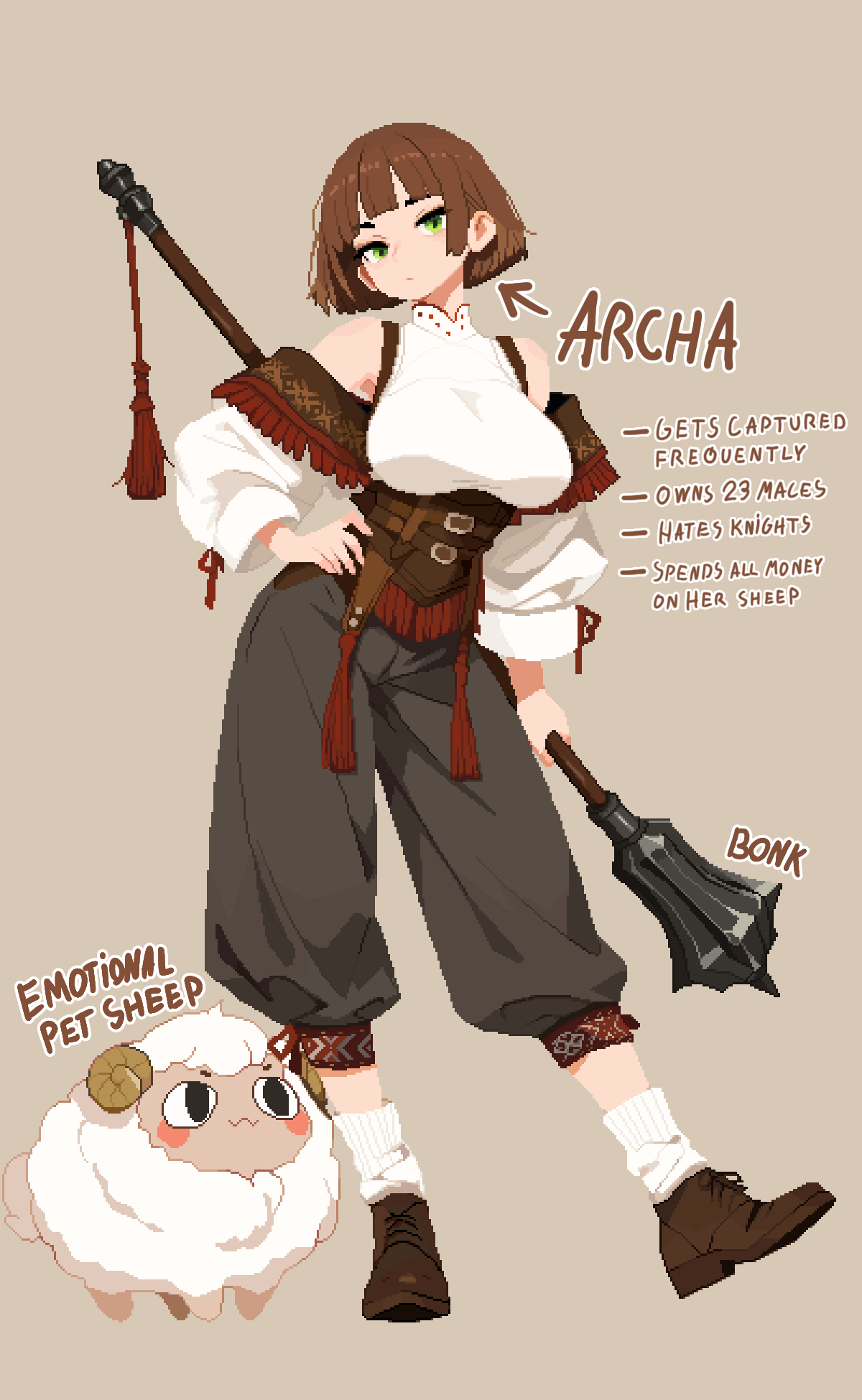 1girls 2d archapxl brown_hair female green_eyes light_skin looking_at_viewer original original_character pixel_art solo solo_female tagme
