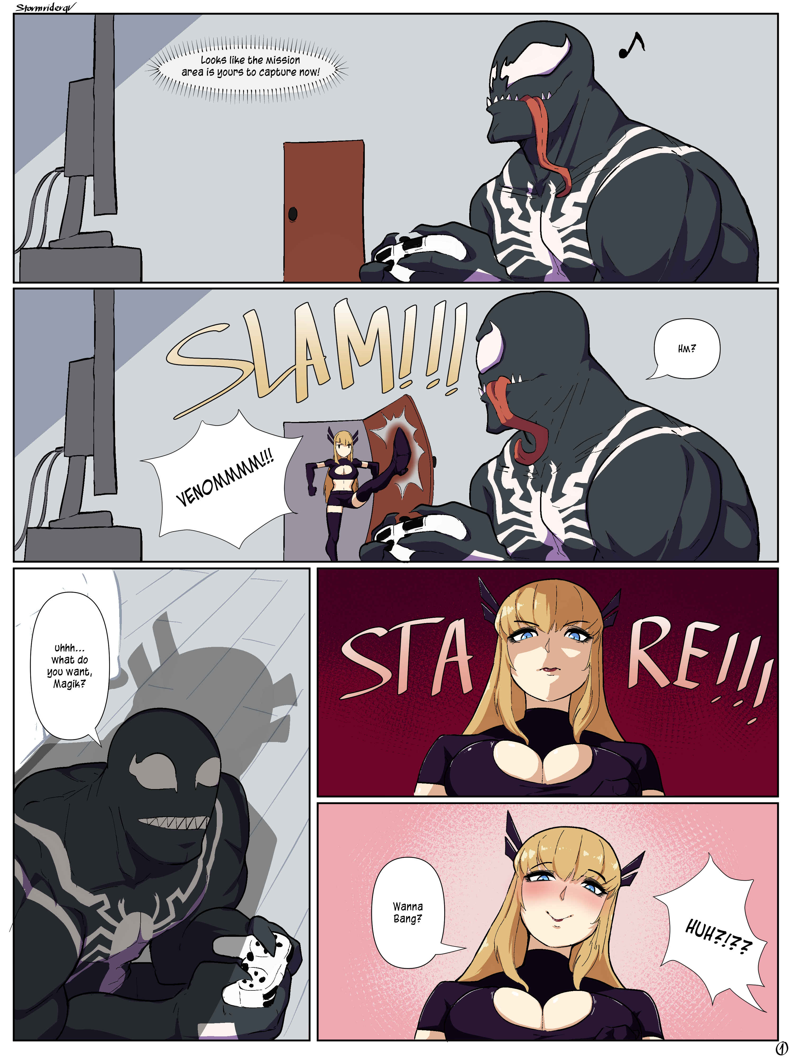 1boy, 1girls, eddie brock, female, magik (illyana rasputin), magik (marvel rivals), male, marvel, marvel comics, marvel rivals, page 1, peak fiction, spider-man (series), stormrider, stormriderqv, venom (marvel rivals), venom (marvel), x-men