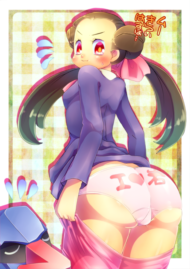 00s 1girls :t artist_request ass blush breasts brown_hair cute female gym_leader hairbow huge_ass human human_only japanese_text light-skinned_female light_skin long_hair looking_back naoto_(yandereheaven) neoteny nintendo nosepass panties pants_pull pantyhose pantyhose_pull pink_legwear pokemon pokemon_rse red_eyes roxanne_(pokemon) smile tied_hair translation_request twintails