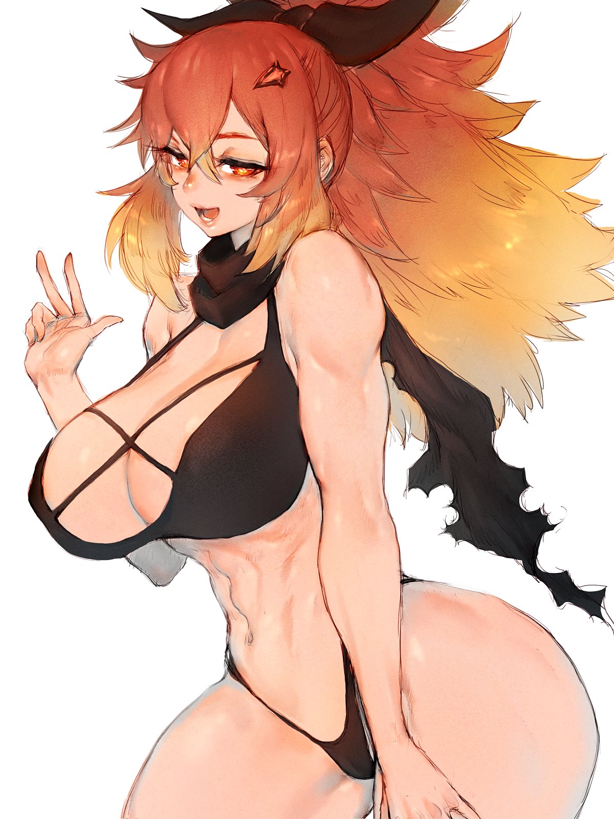 1girls, abs, athletic female, big breasts, breasts, female, female focus, female human, female only, fit female, fumio (rsqkr), hi res, hourglass figure, human, katainaka no ossan kensei ni naru, large breasts, light skin, light-skinned female, long hair, muscular, muscular female, ponytail, slim waist, solo, surena lysandra, thick thighs, thighs, wide hips