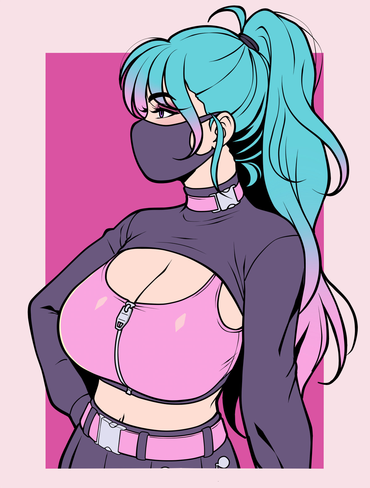 1girls, big breasts, blue hair, breasts, female, jam-orbital, tagme
