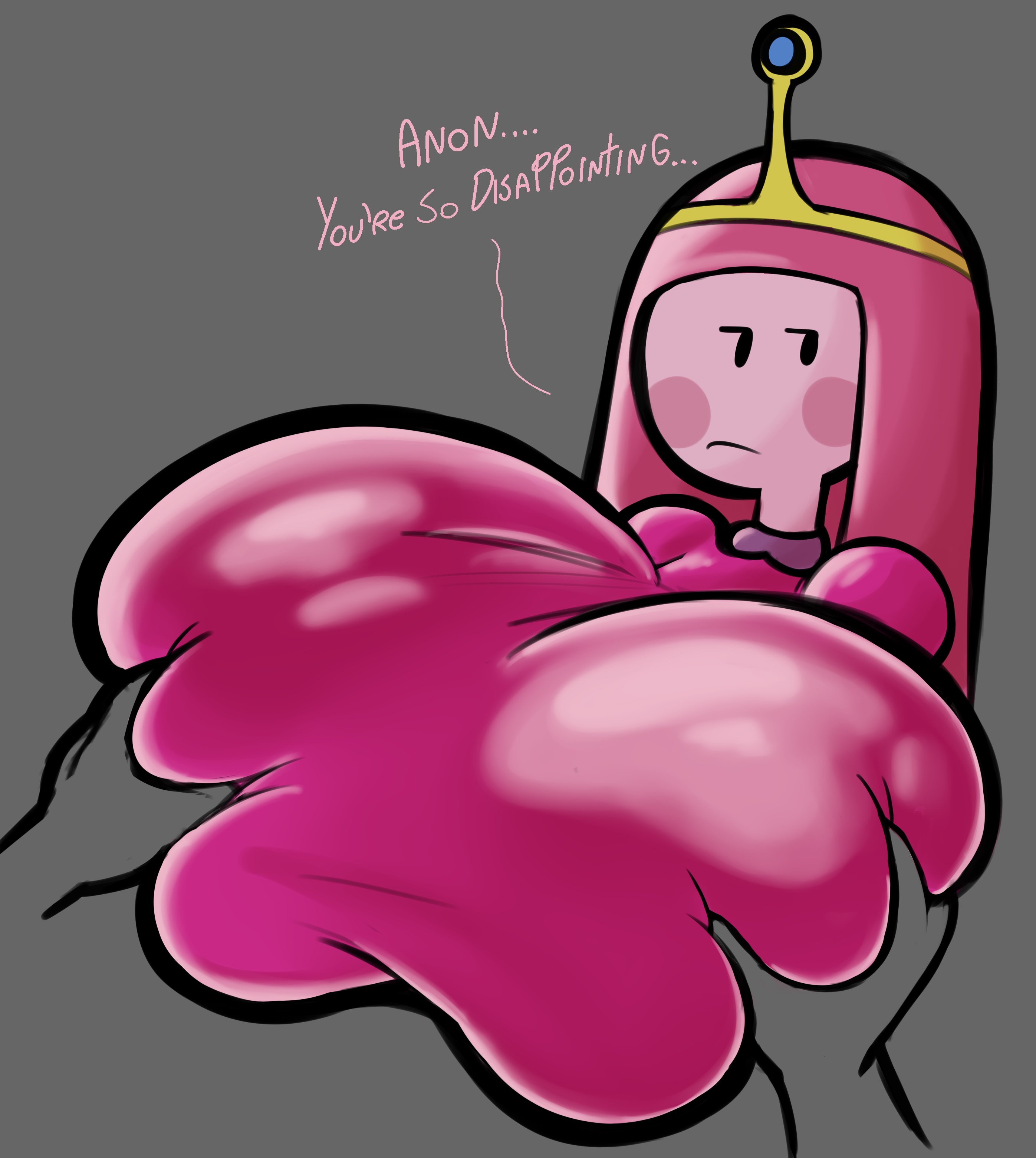 1girls, 2d, 2d (artwork), adventure time, breast grab, breast squeeze, breasts, breasts bigger than head, bubble tits, female, full color, fully clothed, grabbing breasts, groping, groping breasts, huge breasts, just coffee, looking at viewer, massive breasts, no penetration, princess bubblegum, tagme, voluptuous
