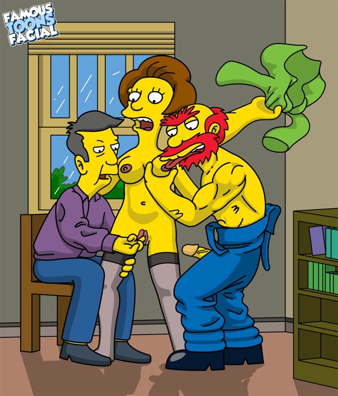 20th_century_studios accurate_art_style edna_krabappel famous-toons-facial female groundskeeper_willie human male seymour_skinner straight the_simpsons yellow_body yellow_skin