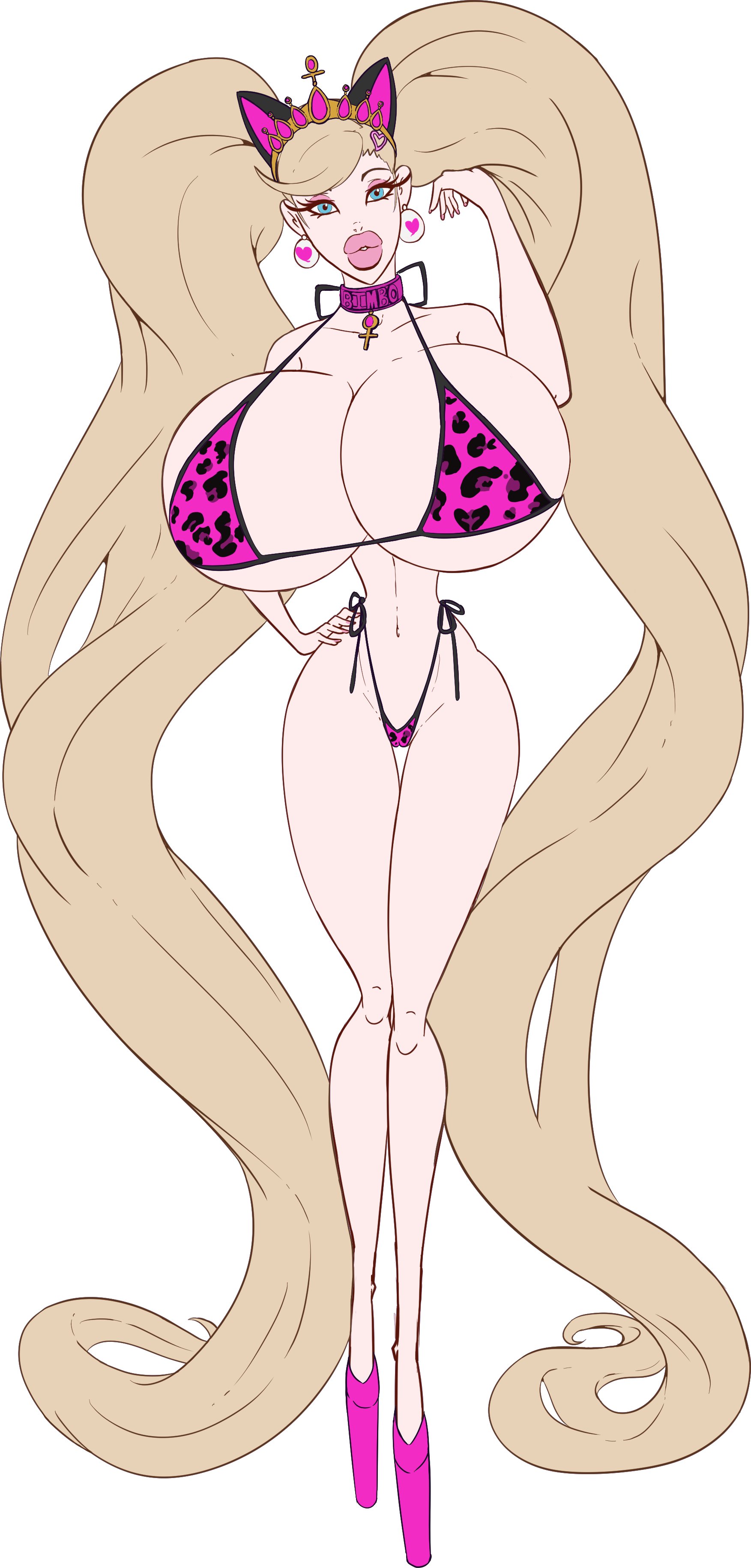 1girls, 2026, alternate version available, ann takamaki, big lips, bimbo, bimbo body, bimbofied, blonde hair, blue eyes, bradtanker3, breasts bigger than head, choker, cleavage, clothed, clothed female, clothing, cognitive ann, earrings, eyeshadow, fake animal ears, fake cat ears, female, female only, full lips, hair clip, hand on hip, hand on own hip, heels, high heels, huge breasts, leopard print, leopard print bikini, light skin, light skinned female, light-skinned female, lipstick, long hair, long nails, long twintails, megami tensei, nail polish, navel, persona, persona 5, pink choker, pink eyeshadow, pink heels, pink leopard print, pink lips, pink lipstick, pink nail polish, pink nails, pink platform heels, platform heels, plump lips, shin megami tensei, slim waist, solo, solo female, text on choker, tiara, twintails, twintails (hairstyle)