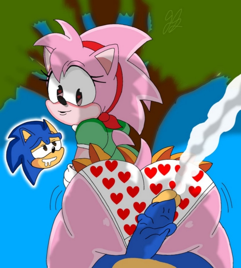 1boy amy_rose animal_ears artist_name ass bent_over blue_hair blurry blush classic_amy_rose classic_sonic day depth_of_field doggy_style dress female from_behind hairband heart heart_censor looking_back male multicolored_hair multiple_boys open_mouth outdoors penis pink_hair red_hairband sex sex_from_behind shiny short_hair signature sky smile solo_focus sonic sonic_(series) sonic_the_hedgehog sonic_the_hedgehog_(series) standing straight tail tree two-tone_hair white_panties