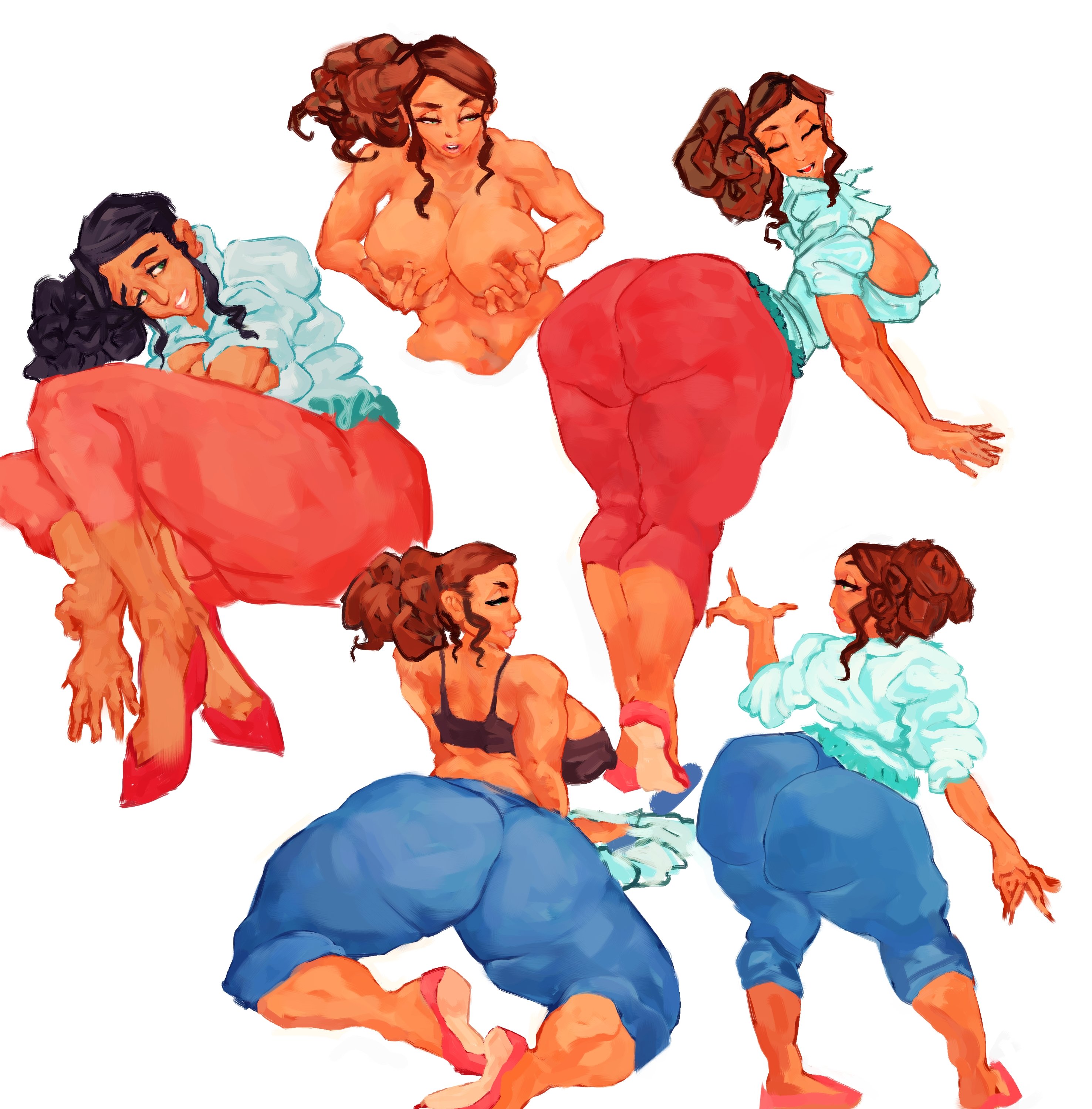 1girls, ass, big ass, big breasts, bra, breasts, carolina (crayon shin chan), crayon shin-chan, dark-skinned female, female, multiple views, pebuhsart, tan body, thick thighs, thighs