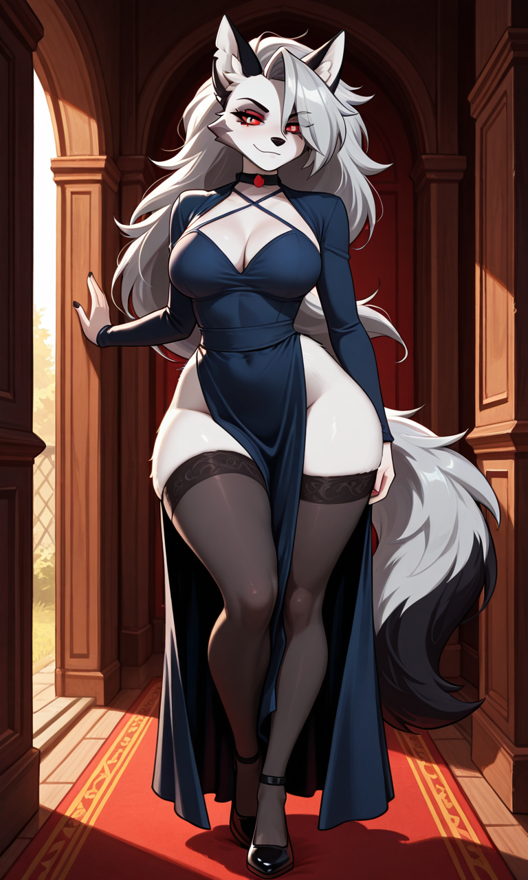 breasts furry furry_female helluva_boss long_hair loona_(helluva_boss) red_sclera wide_hips wolf_girl