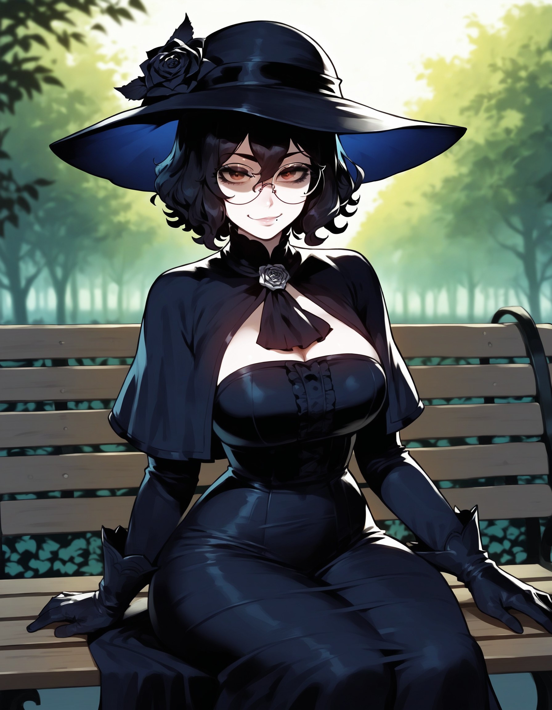 1girls, ai generated, ass, big ass, big breasts, black hair, breasts, dress, female, glasses, goth, goth girl, light skin, light-skinned female, messy hair, olie, round glasses, short hair, wavy hair, xandr