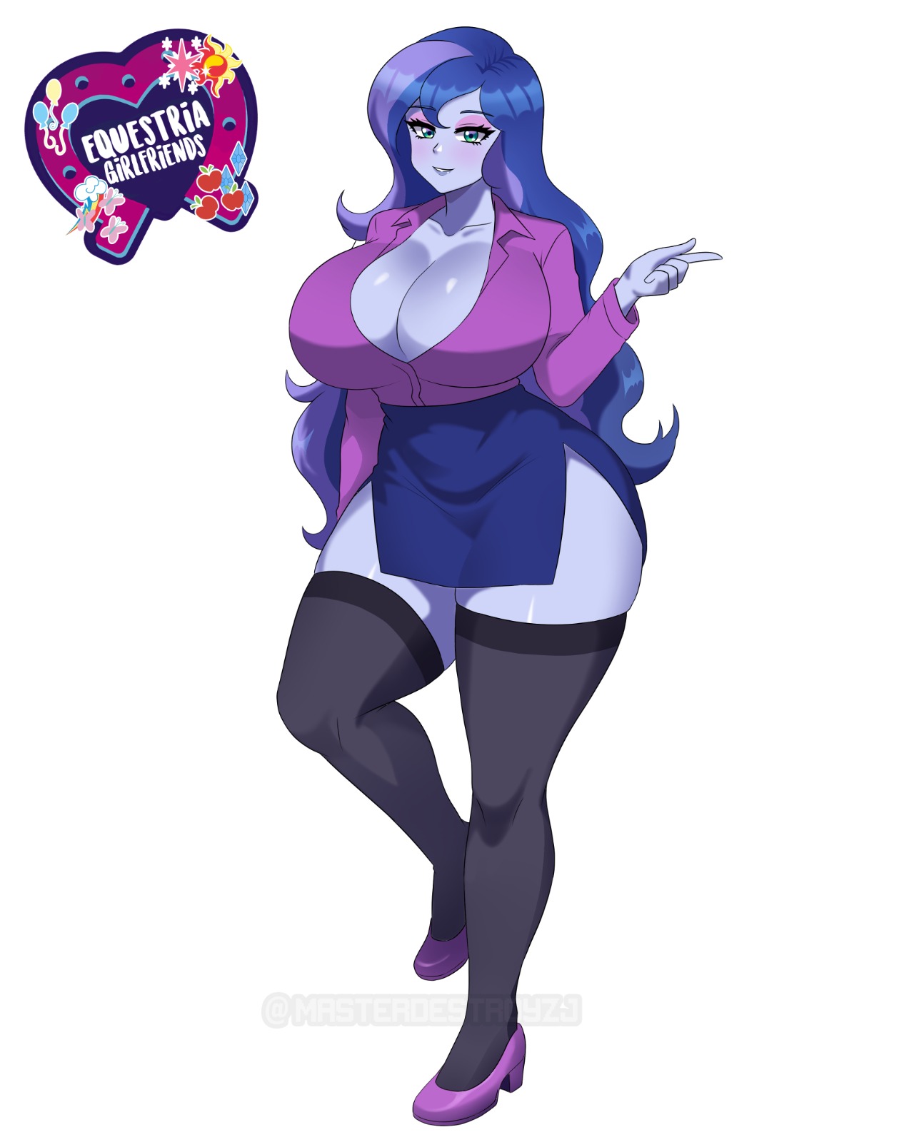 ass, big ass, big breasts, big butt, big thighs, big titties, breasts, clothing, curvaceous, curvaceous female, curvaceous figure, curvy, curvy figure, curvy hips, equestria girls, female, female focus, female only, humanized, long hair, looking at viewer, masterdestroyzj, my little pony, princess luna, princess luna (mlp), purple body, purple hair, thigh highs, vice principal luna