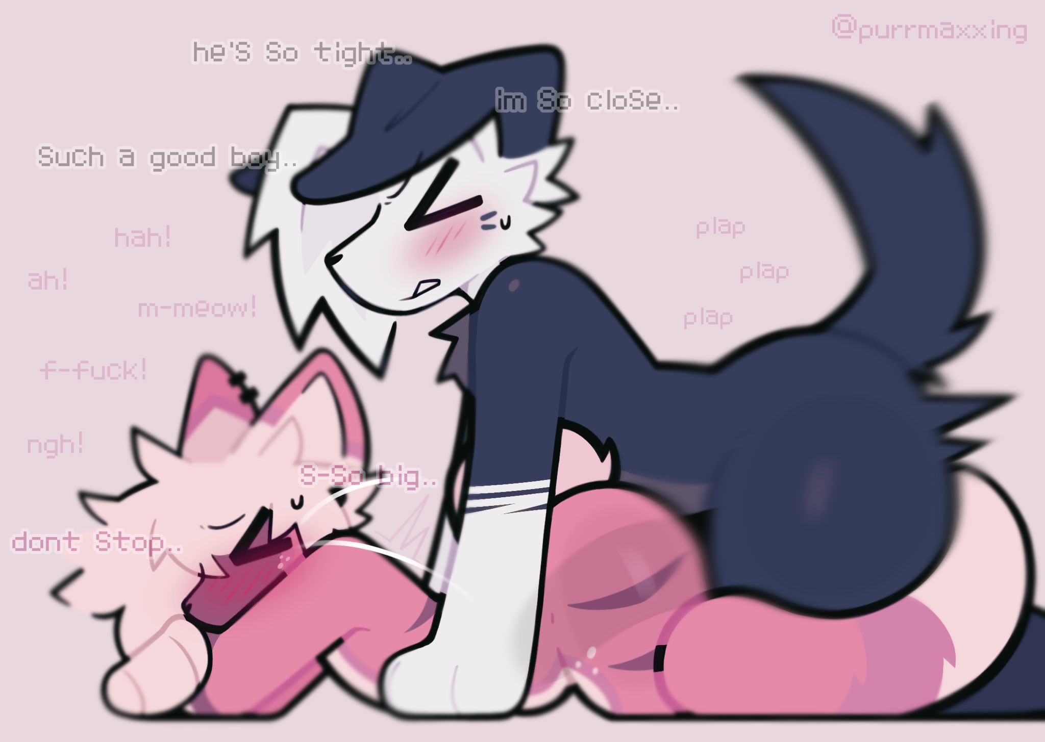 alternate version available, blush, cat boy, cute, dog boy, english text, gay, gay sex, male, non-human, purrmaxxing, snout, text, x-ray