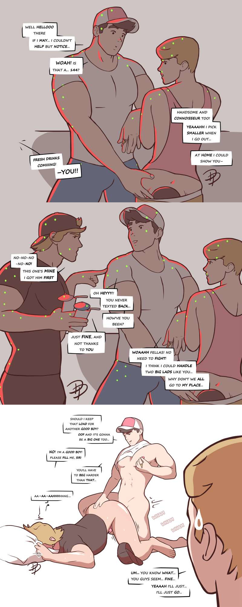 3boys, 3koma, anal plug, ass, before and after, big ass, big dom small sub, big penis, black hair, blonde hair, blush, buttplug, color, dan draws boys, dialogue, domination, domination loss, drinking, embarrassed, english, english text, gay, gay domination, humiliation, hunk, instant loss 2koma, lust, male, male only, muscle top, muscles, muscular, original, original character, penis, penis size difference, pinching own nipple, plug (sex toy), public, public nudity, public use, sex toy, significant penis size difference, small penis adoration, submission, submissive, submissive male, text, top to bottom, twink, yaoi