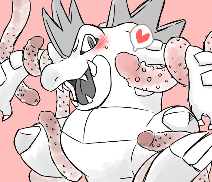 ambiguous_gender blush fangs feraligatr heart komeko-nk pink_background pokemon scalie tentacle