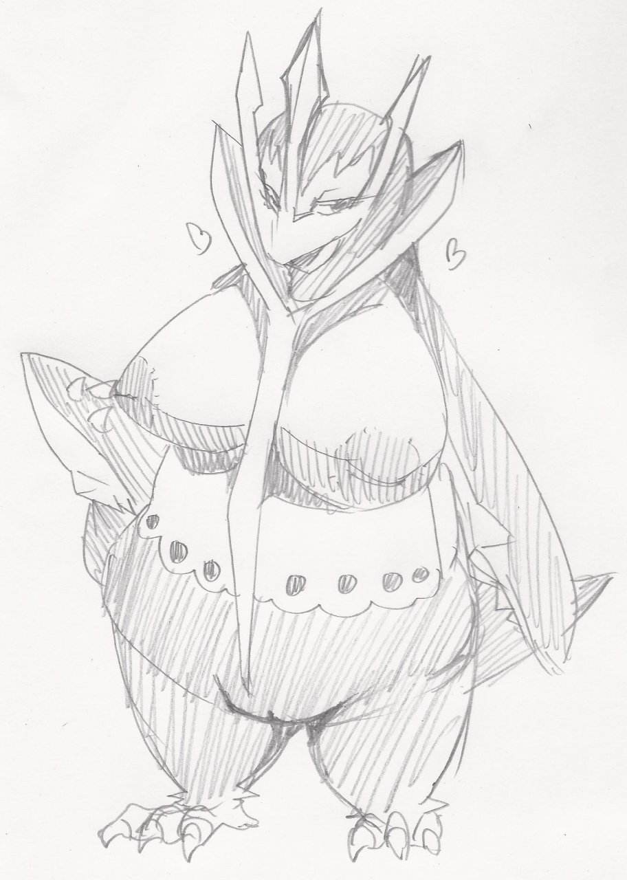 breasts empoleon female female_only front_view monochrome nipples nude pokemon sketch solo tagme vulva