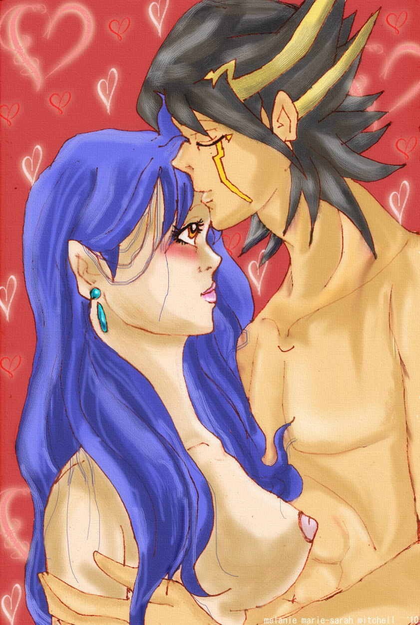 abs female hugging human male mina_simington nippleless_male nude pecs romantic straight yu-gi-oh! yu-gi-oh!_5d's yusei_fudo