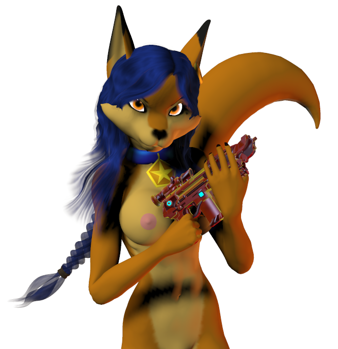 3d blue_hair breasts carmelita_fox color exposed_breasts female female_only fox front_view fur furry nude sly_cooper_(series) smooth_fur solo transparent_background unrealfox