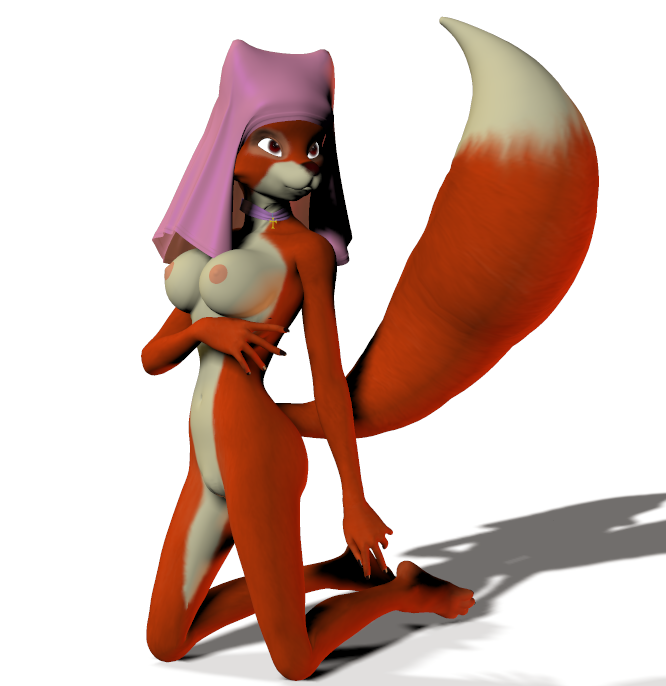 3d anthro breasts canine disney female female_only fox fur furry kneeling maid_marian nipples nude orange_fur robin_hood_(disney) solo tagme transparent_background unrealfox