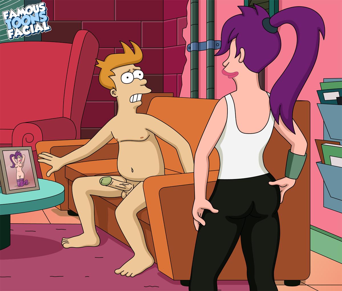 busted clothed_female_nude_male famous-toons-facial female futurama human male philip_j_fry purple_hair turanga_leela