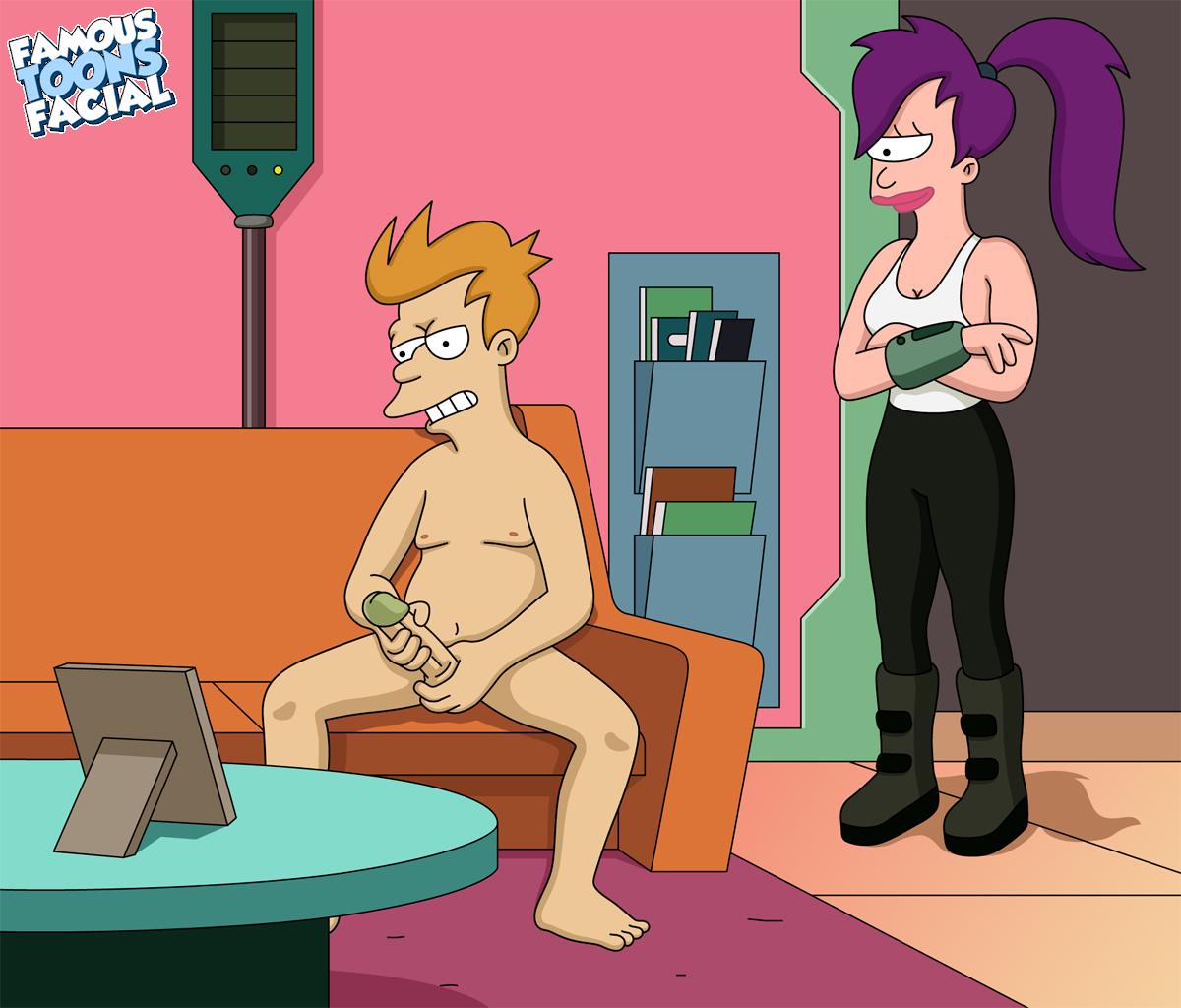 clothed_female_nude_male famous-toons-facial female futurama human male philip_j_fry purple_hair turanga_leela voyeurism