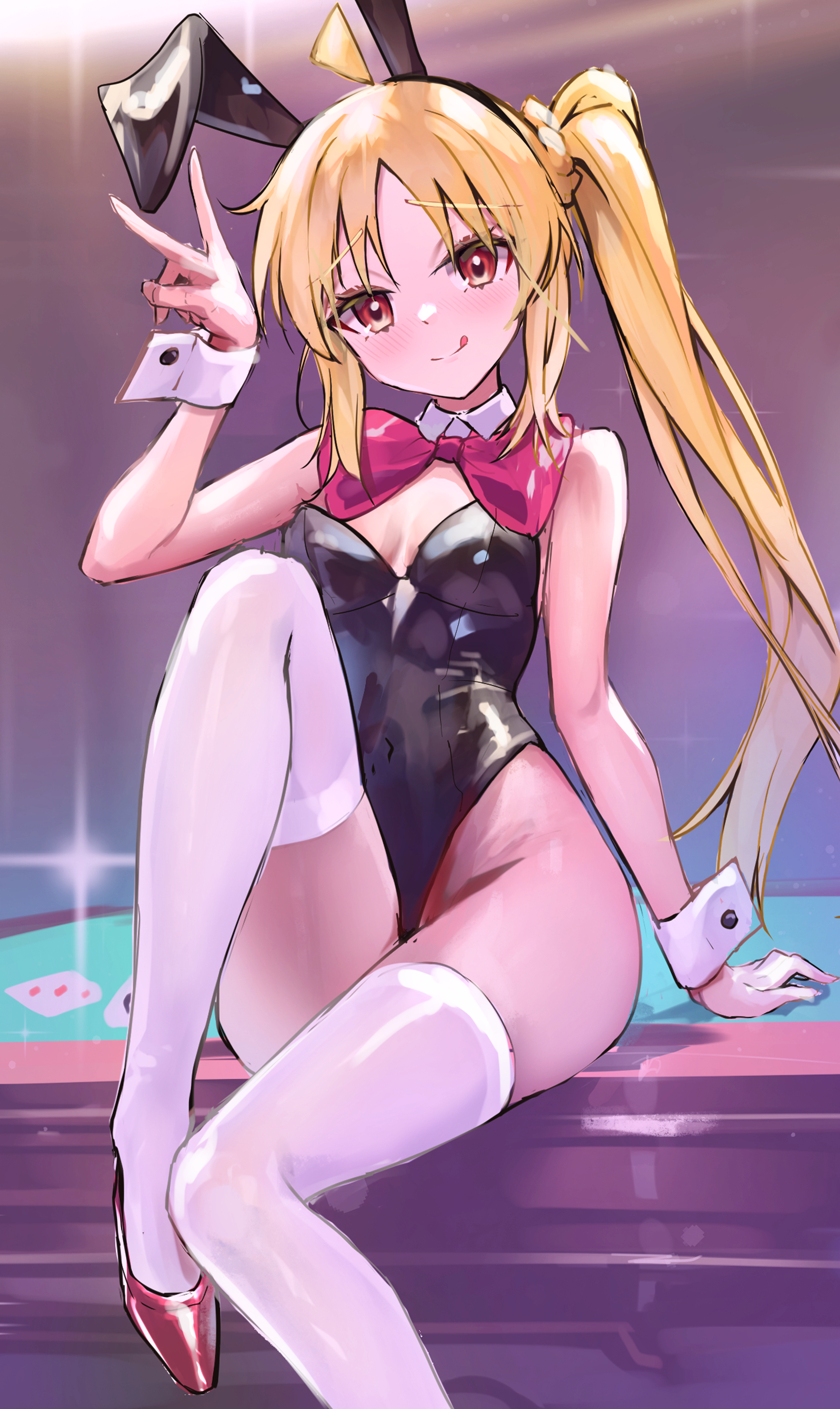 1girls, blonde hair, bocchi the rock!, bunny ears, bunnysuit, female, ijichi nijika, tagme, thighhighs, yuye