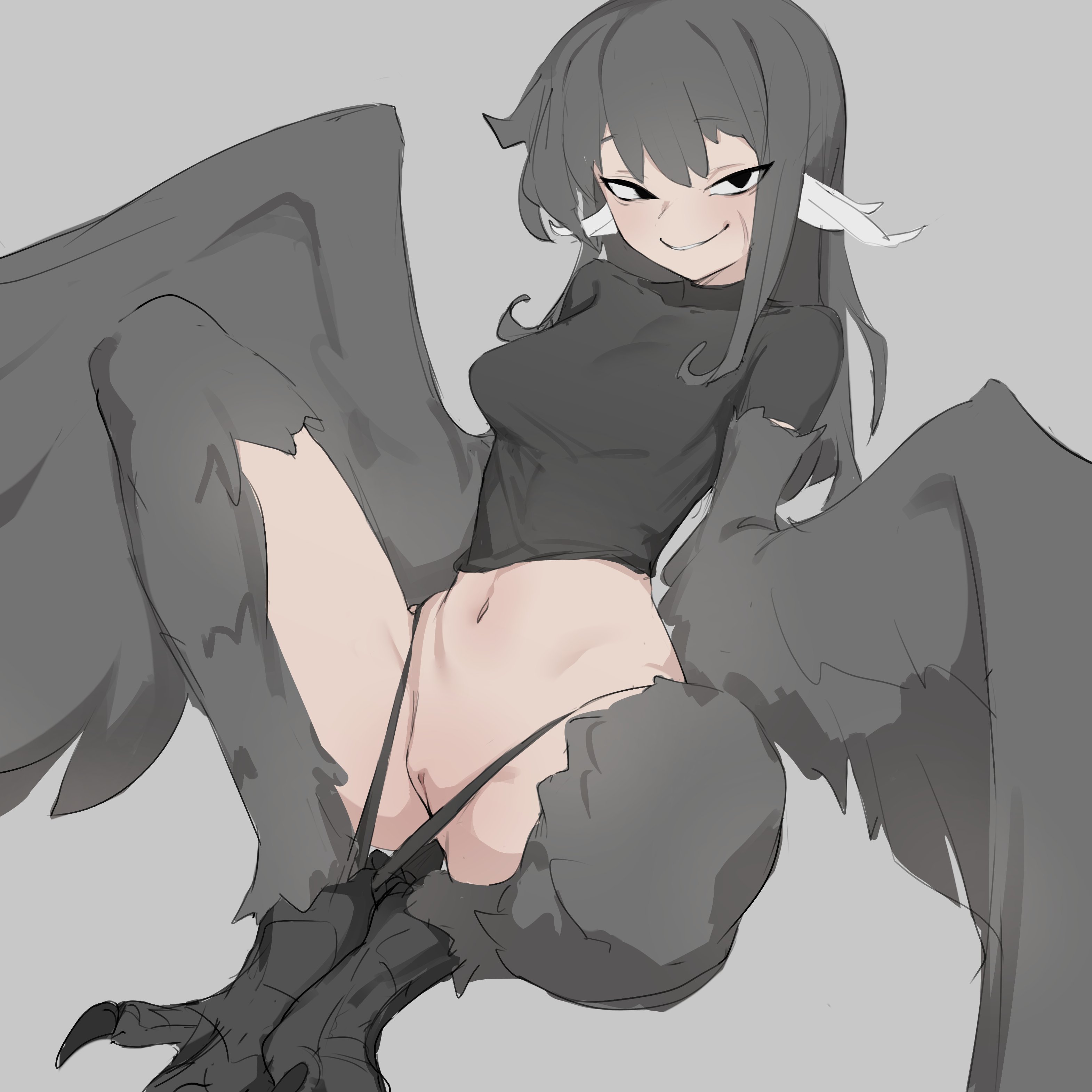 character request, copyright request, female, harpy, harpy girl, harpy humanoid, panties, pussy, tagme, thus0thus
