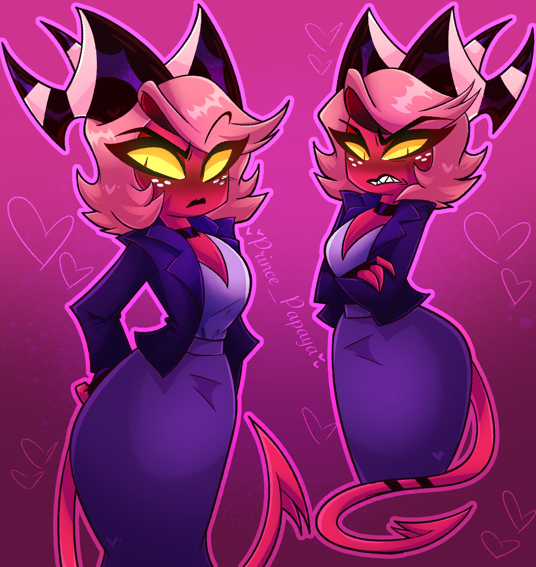 1boys, crossdressing, demon, demon humanoid, dress, femboy, femboy dilf, girly, helluva boss, horn, imp, makeup, male, moxxie (helluva boss), prince papaya, solo focus, solo male, tagme, tail