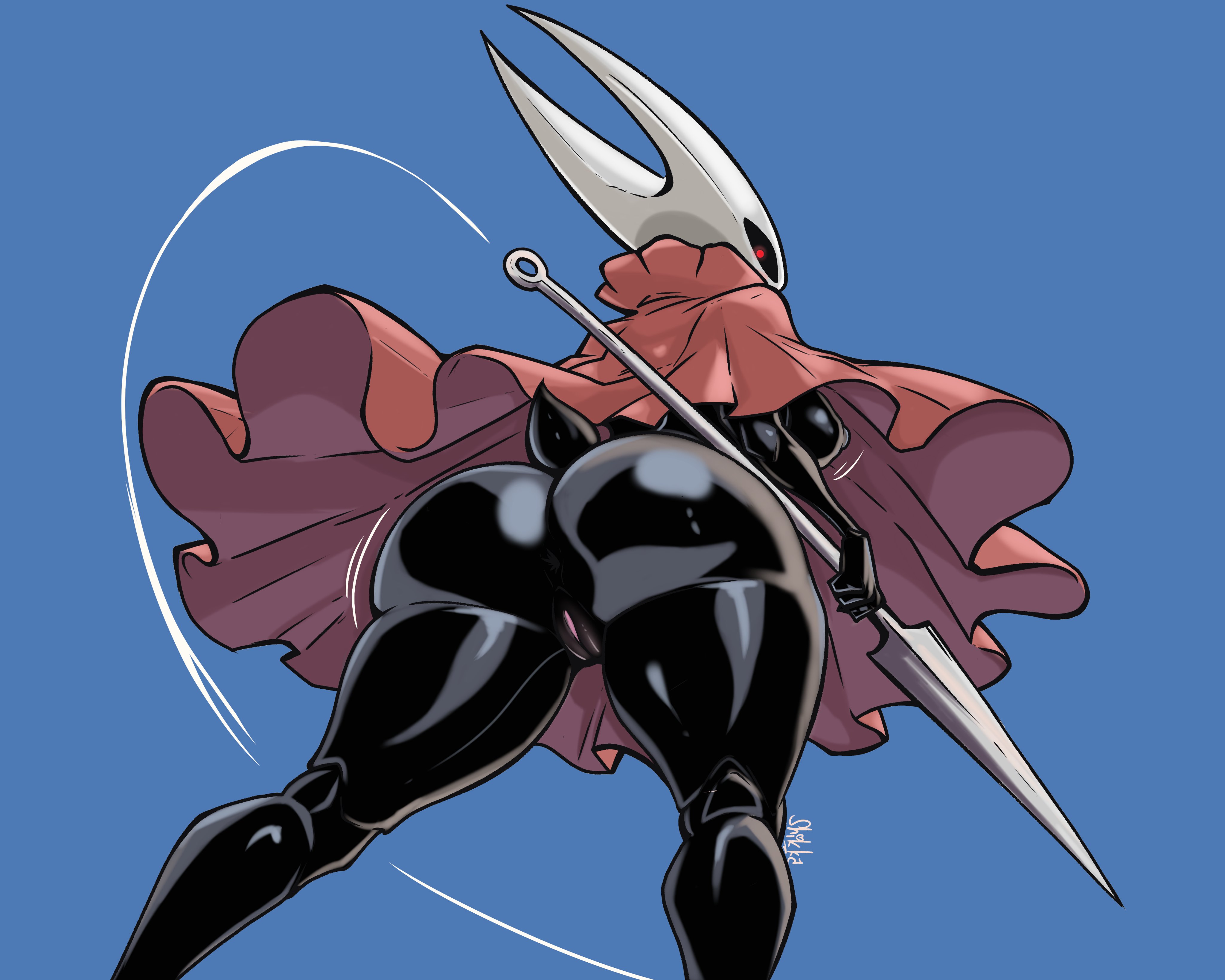 1girls, 2 horns, alternate body type, alternate breast size, arthropod, artist name, big ass, big breasts, big butt, black body, black skin, breasts, bubble ass, bubble butt, bug, bug girl, female, female only, hollow knight, hollow knight: silksong, hornet (hollow knight), large ass, large breasts, large butt, shikka, silksong, team cherry
