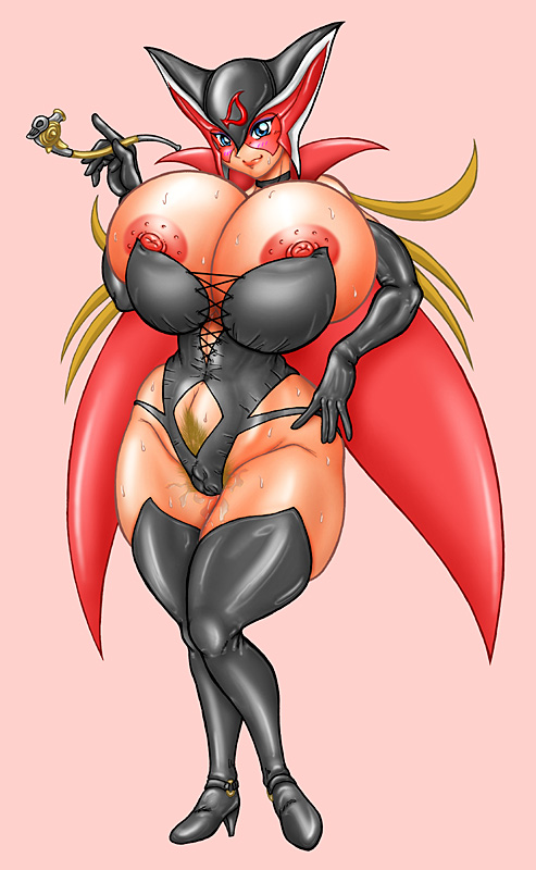 1girls 2009 blonde_hair breasts cameltoe cape cleavage clothing doronjo female goldenmurakkuma huge_breasts human light-skinned_female light_skin long_hair mask nipples pubic_hair smile time_bokan_(series) villainess wide_hips yatterman