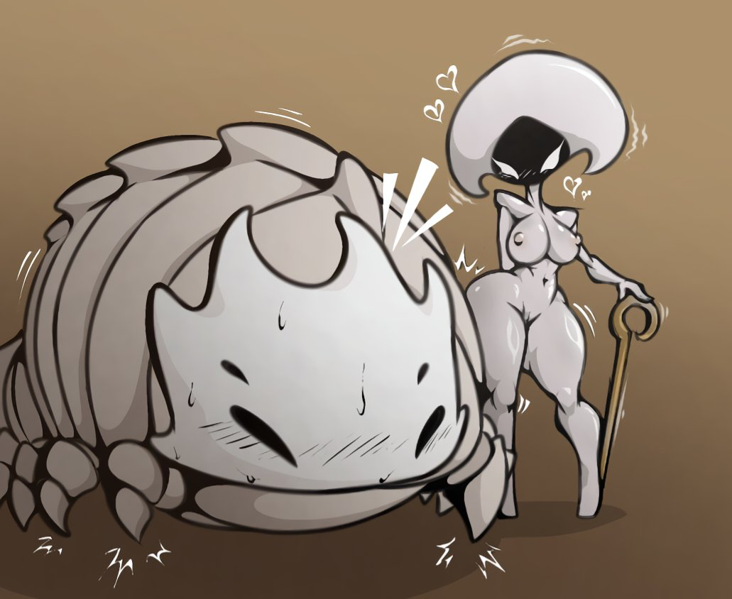 2girls, ambiguous gender, barefoot, bell beast, breasts, completely nude, completely nude female, female, freddyker, full body, hollow knight, hollow knight: silksong, lace (hollow knight), naked, naked female, nipples, nude, nude female, pussy