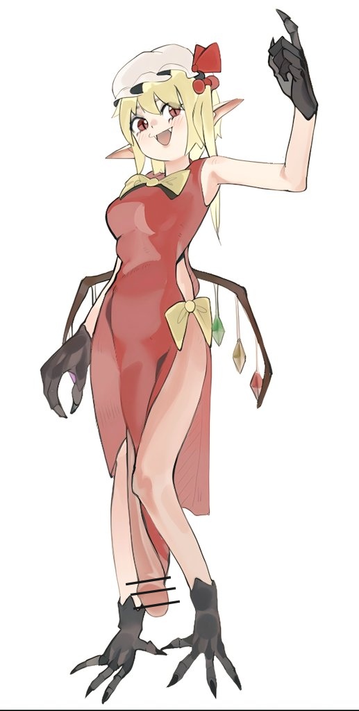 1futa, bat feet, bat hands, flandre scarlet, futanari, hyper penis, intersex, kaien0202, long penis, penis, solo, tagme, touhou, very long penis