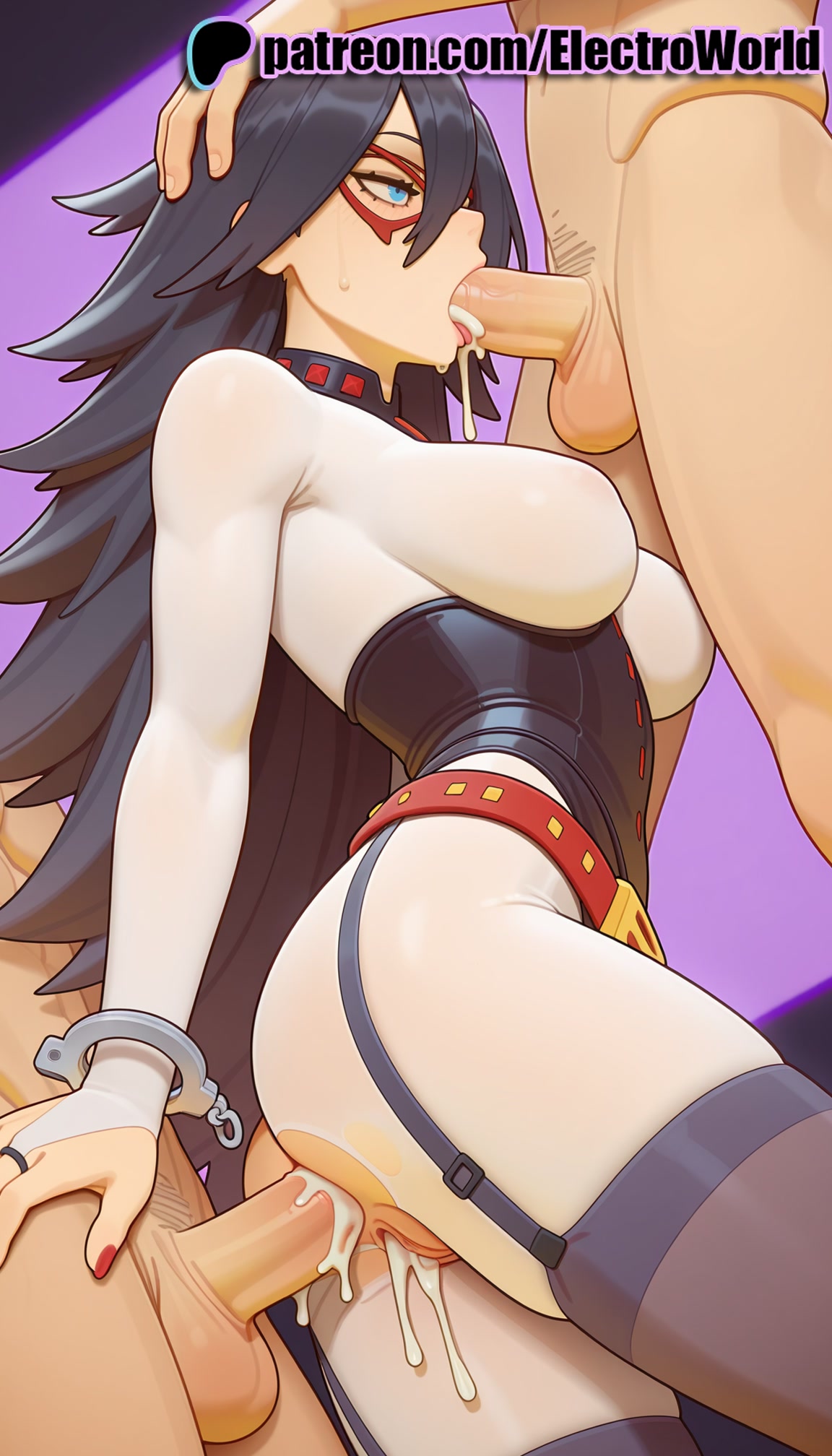1boy, 1girls, 2025, ai generated, anal, artist name, balls, black hair, blowjob, blowjob face, blue eyes, boku no hero academia, cock, cum, cum in ass, cum in mouth, cum in pussy, dick, electroworld, fellatio, female, fucking, garter straps, glasses, hi res, high quality, high resolution, highres, intercourse, jewelry, licking, long hair, love making, male, mmf threesome, my hero academia, nemuri kayama, nude, oral, oral sex, overflow, patreon, patreon username, penetration, penis, pussy, red-framed eyewear, sex, sexual intercourse, solo focus, stable diffusion, straight, sucking, testicles, thighhighs, uncensored, watermark