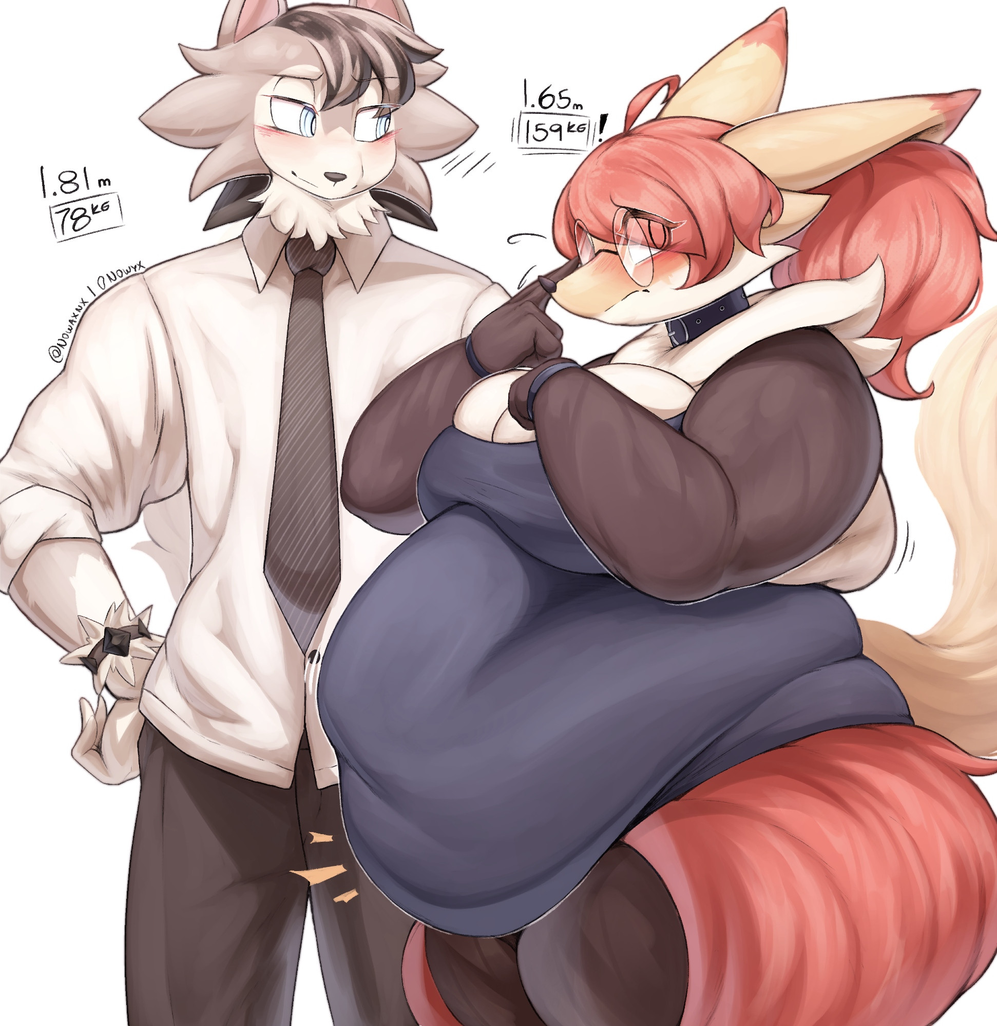 bbw, big breasts, breasts, cleavage, delphox, female, furry, huge breasts, lycanroc, midday lycanroc, nowax, overweight, pokemon, pokemon (species), tagme, thick thighs, wide hips
