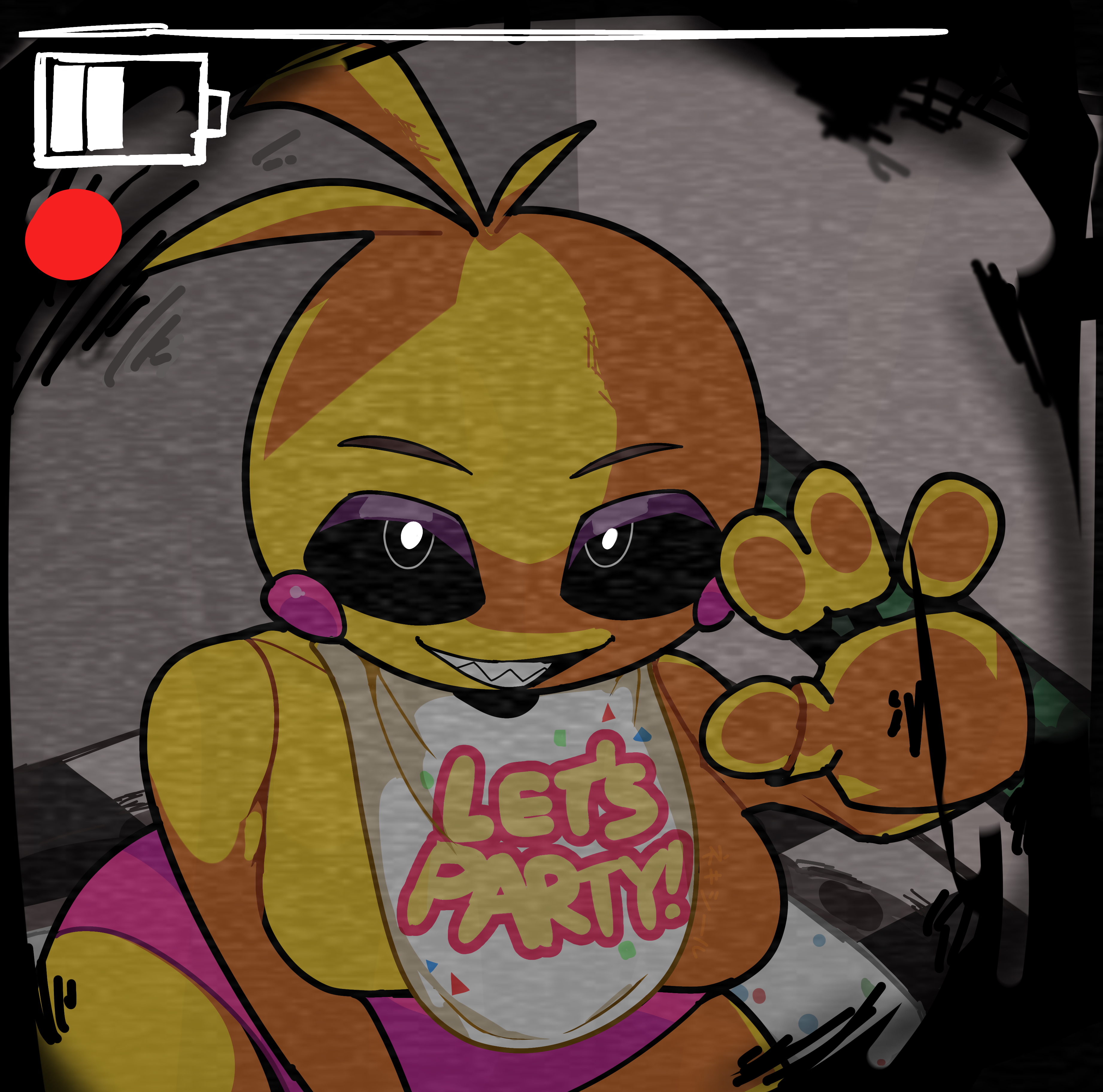1girls, animatronic, animatronic female, camera view, chicken, chicken girl, female, five nights at freddy's, five nights at freddy's 2, fnaf, hanging breasts, huge breasts, nexir, phasianid, robot, robot girl, scottgames, solo, toy chica (fnaf), yellow, yellow skin